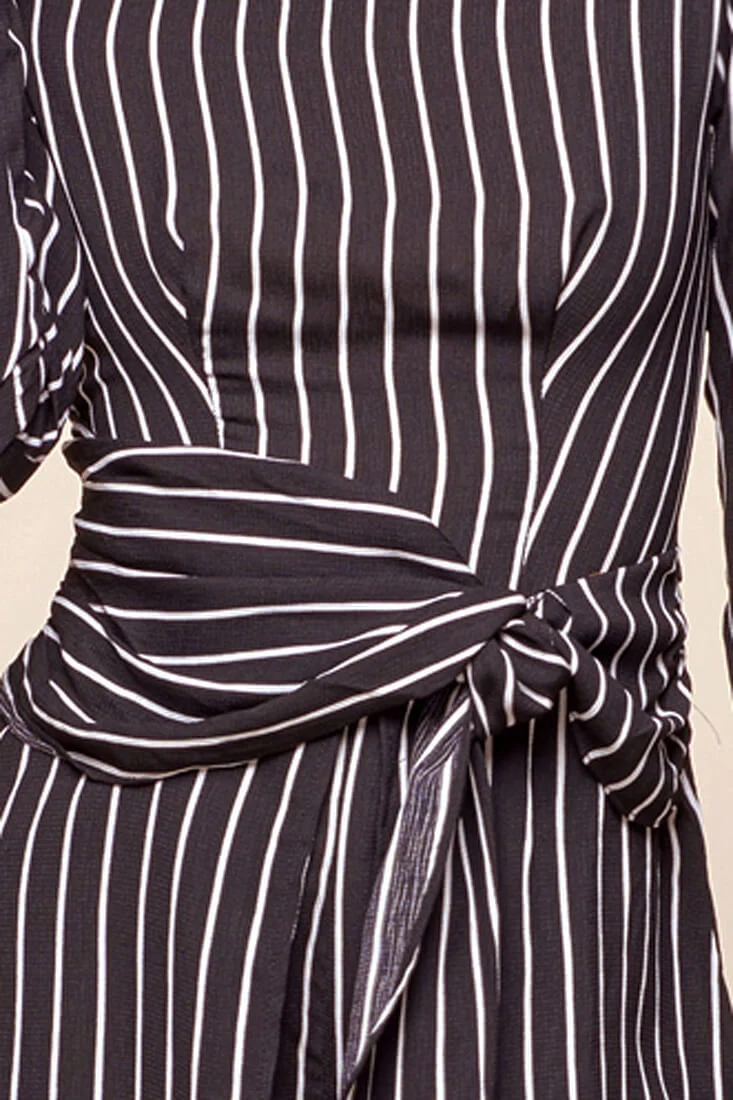 Abbey Waist Tie Pinstripe Romper Black & White - Image 6