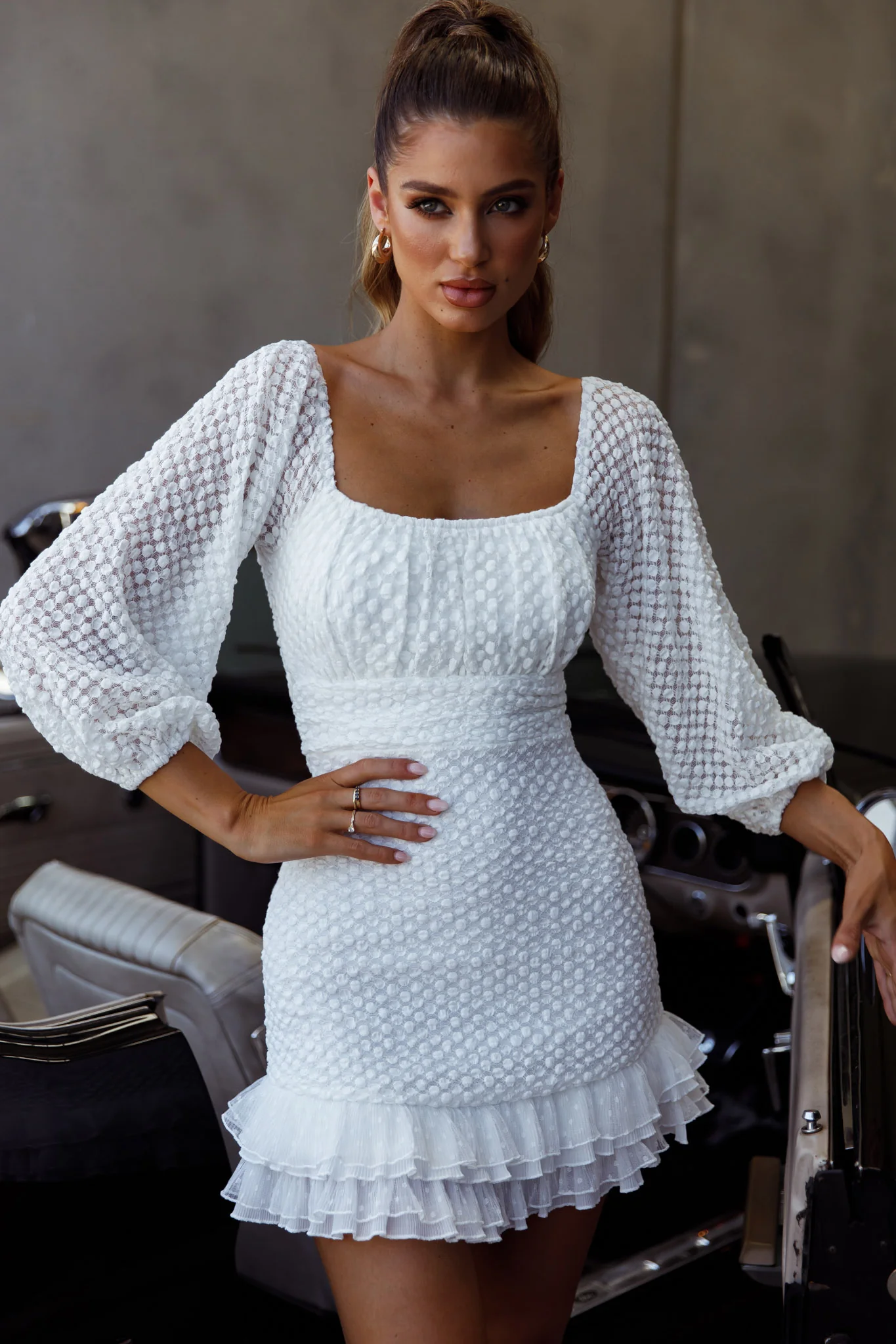 Abby Frill Hem Lace Dress White - Image 7