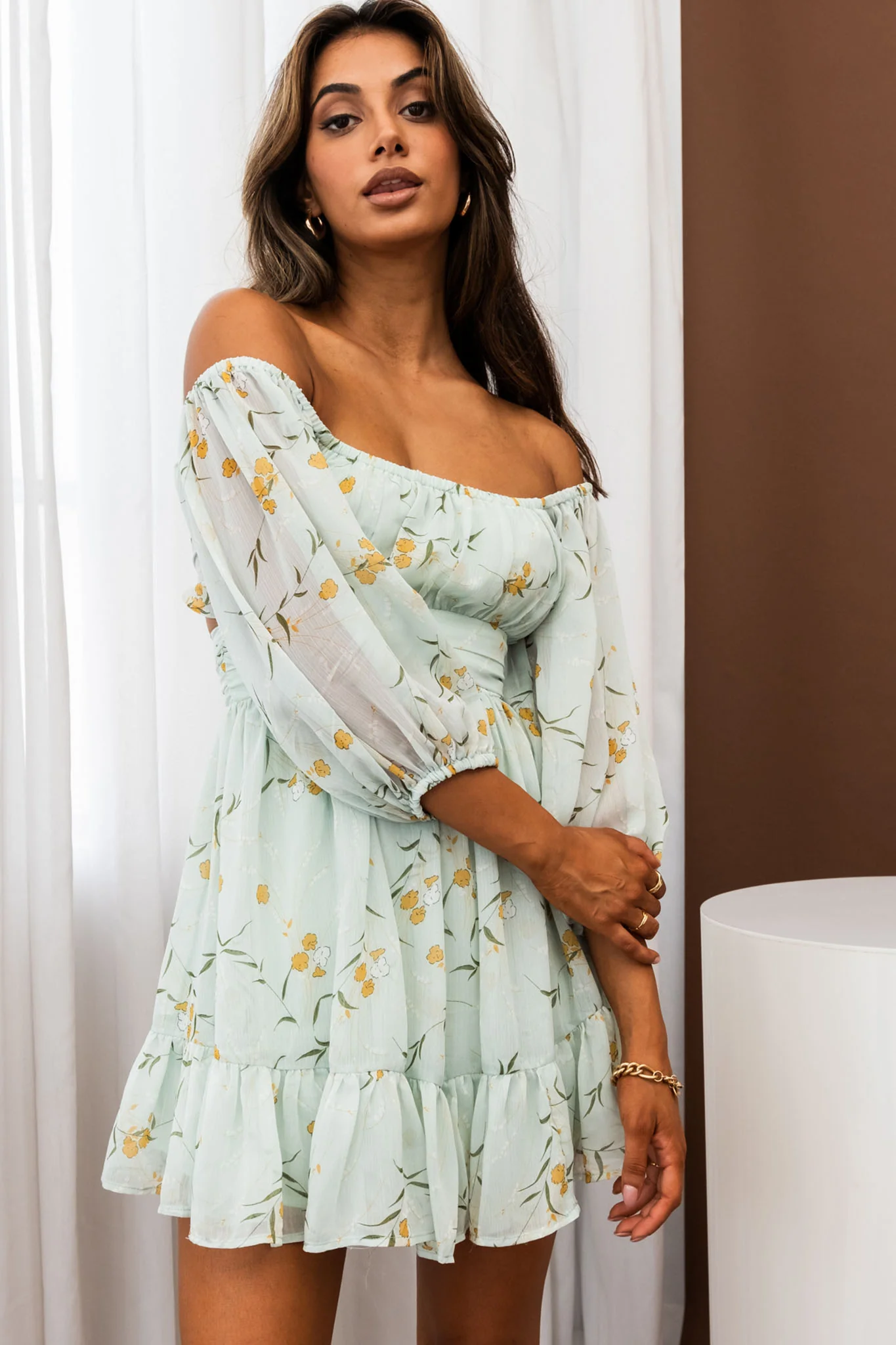 Abby Off-Shoulder Tie-Up Back Dress Floral Print Mint - Image 5