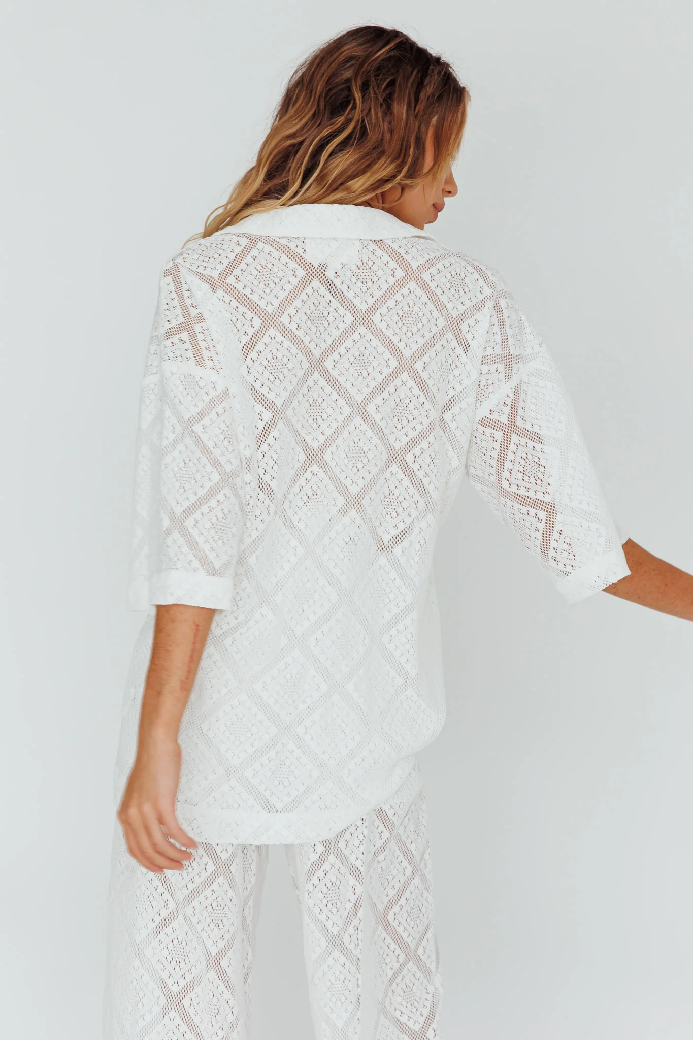 Abraya Lace Button-Up Shirt White - Image 2
