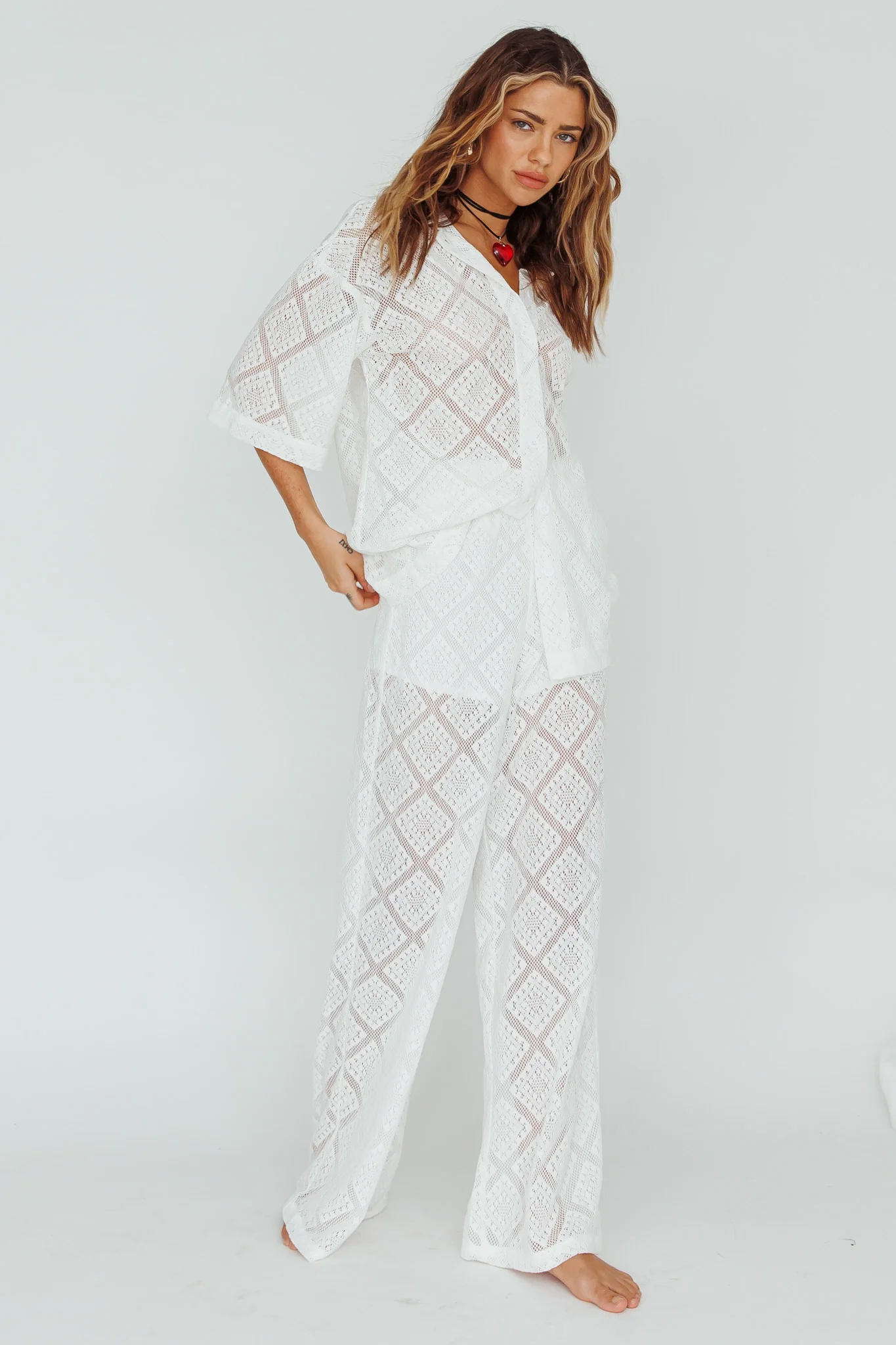 Abraya Lace Button-Up Shirt White - Image 3