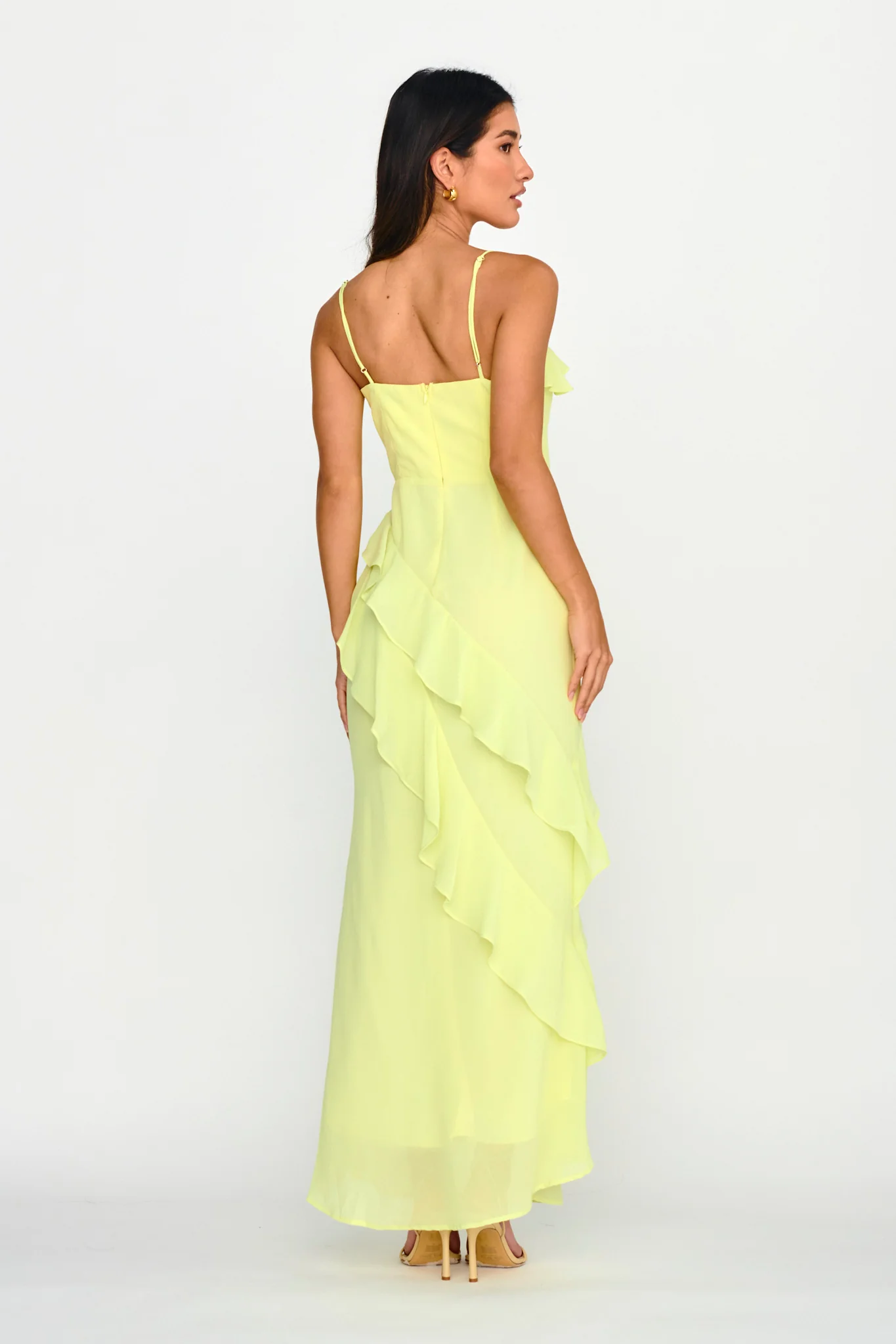 Actual Sunshine Ruffle Trim Maxi Dress Lime - Image 2