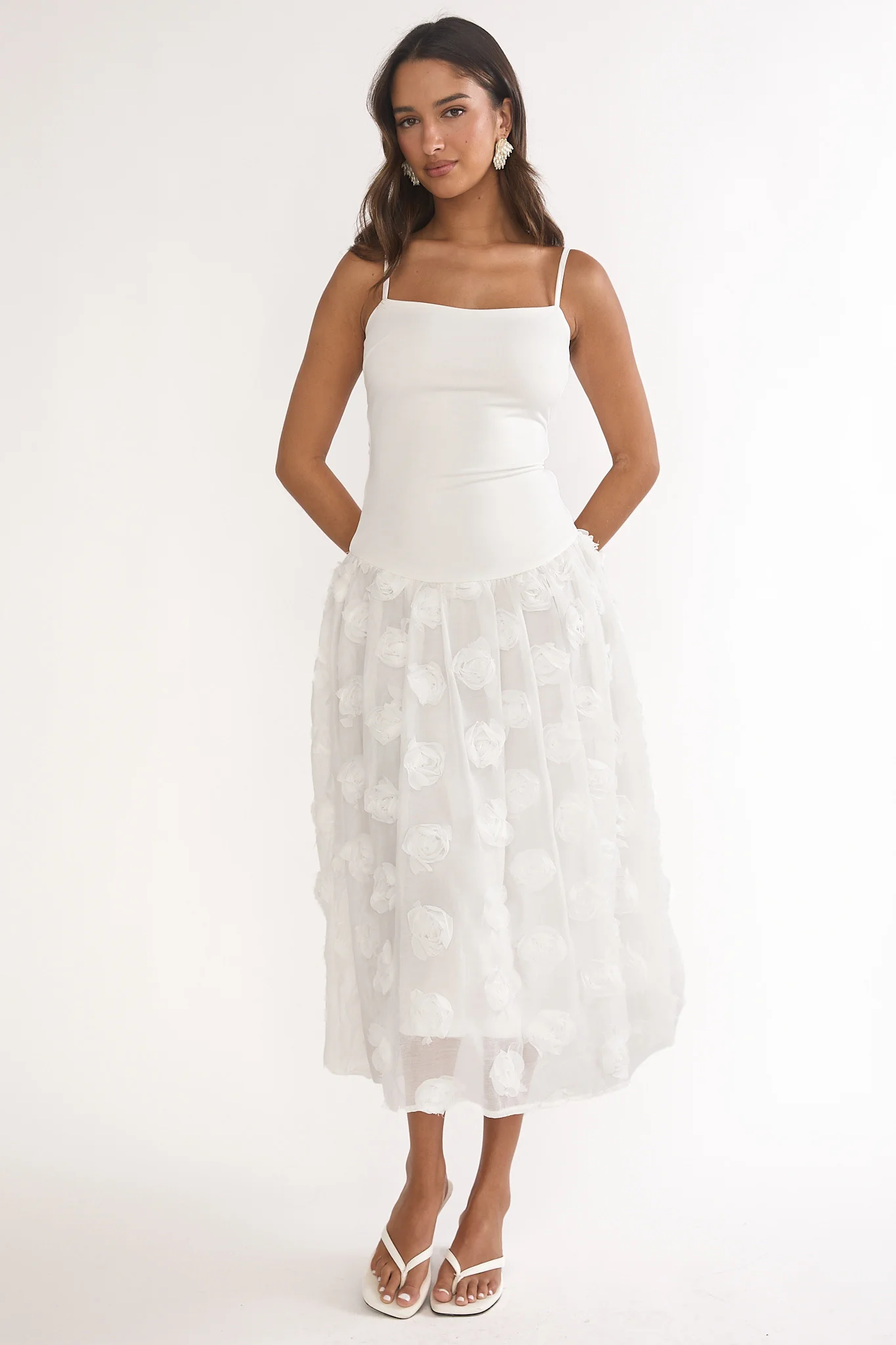 Adley Embellished Drop Waist Midi Dress White - Image 5