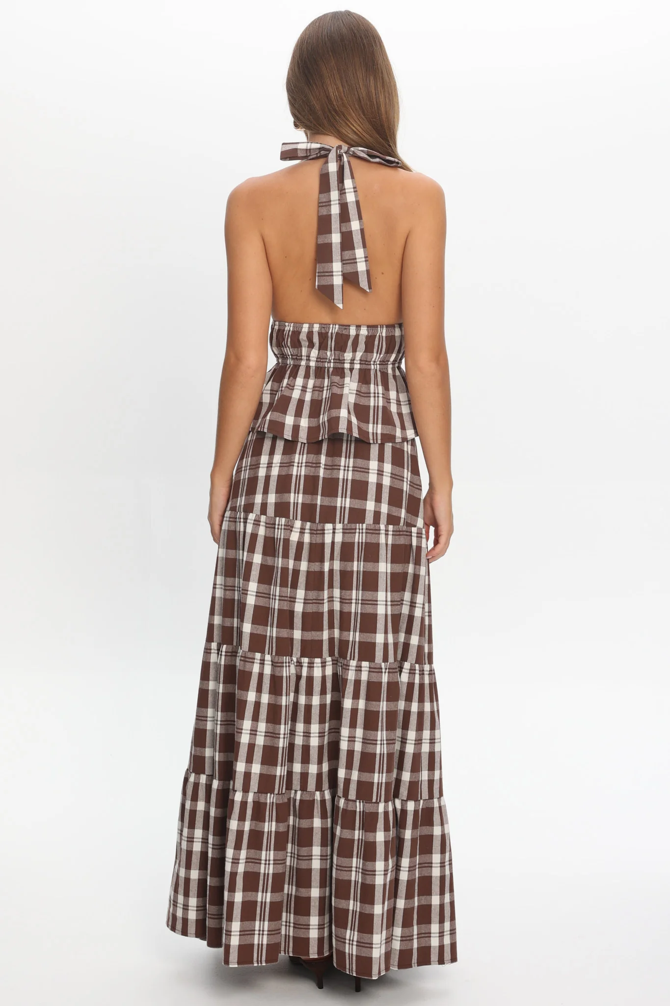 Admire Elasticated Maxi Skirt Plaid Chocolate - Image 2