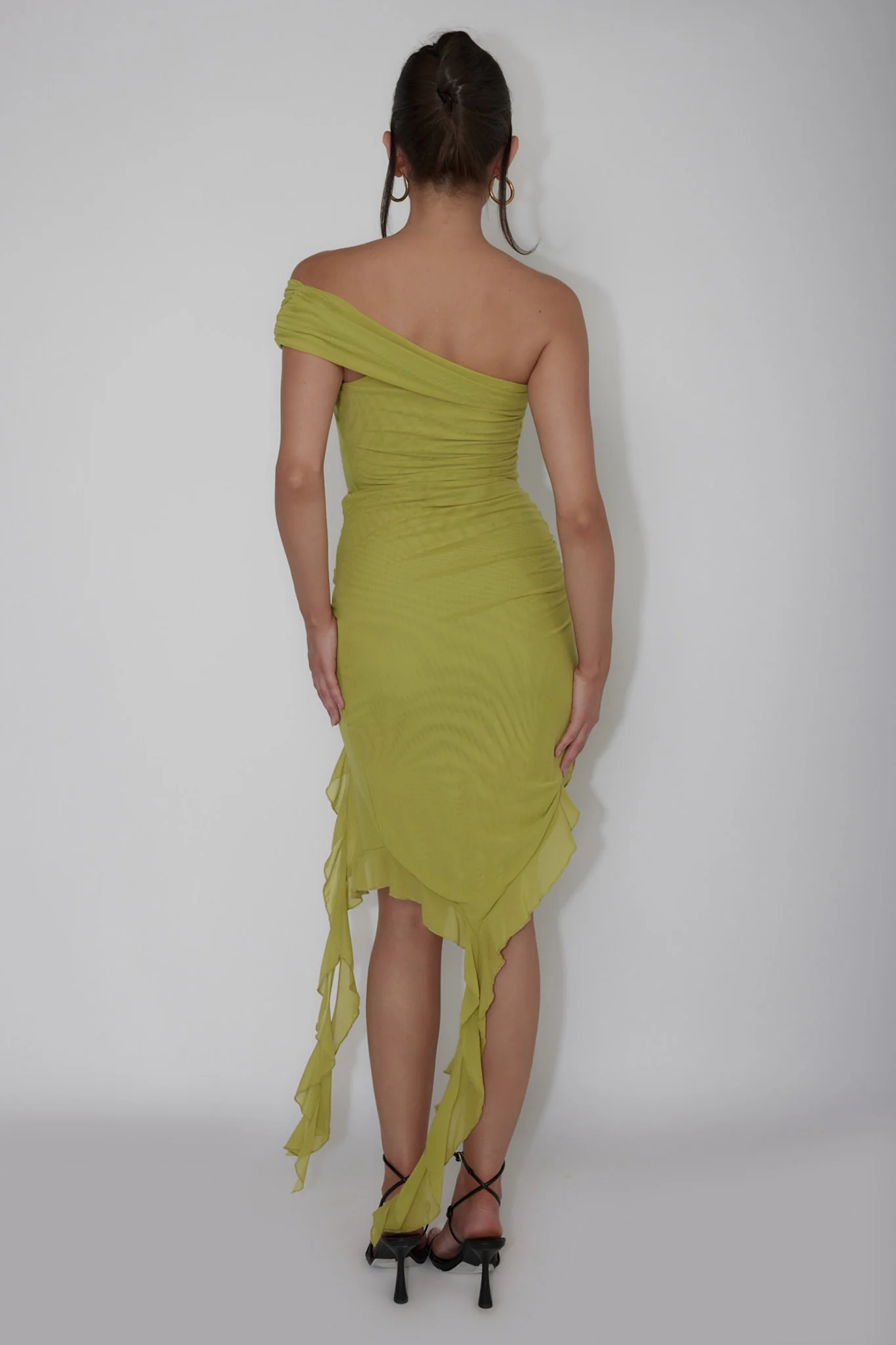 After Party One Sleeve Ruffle Mini Dress Lime - Image 2