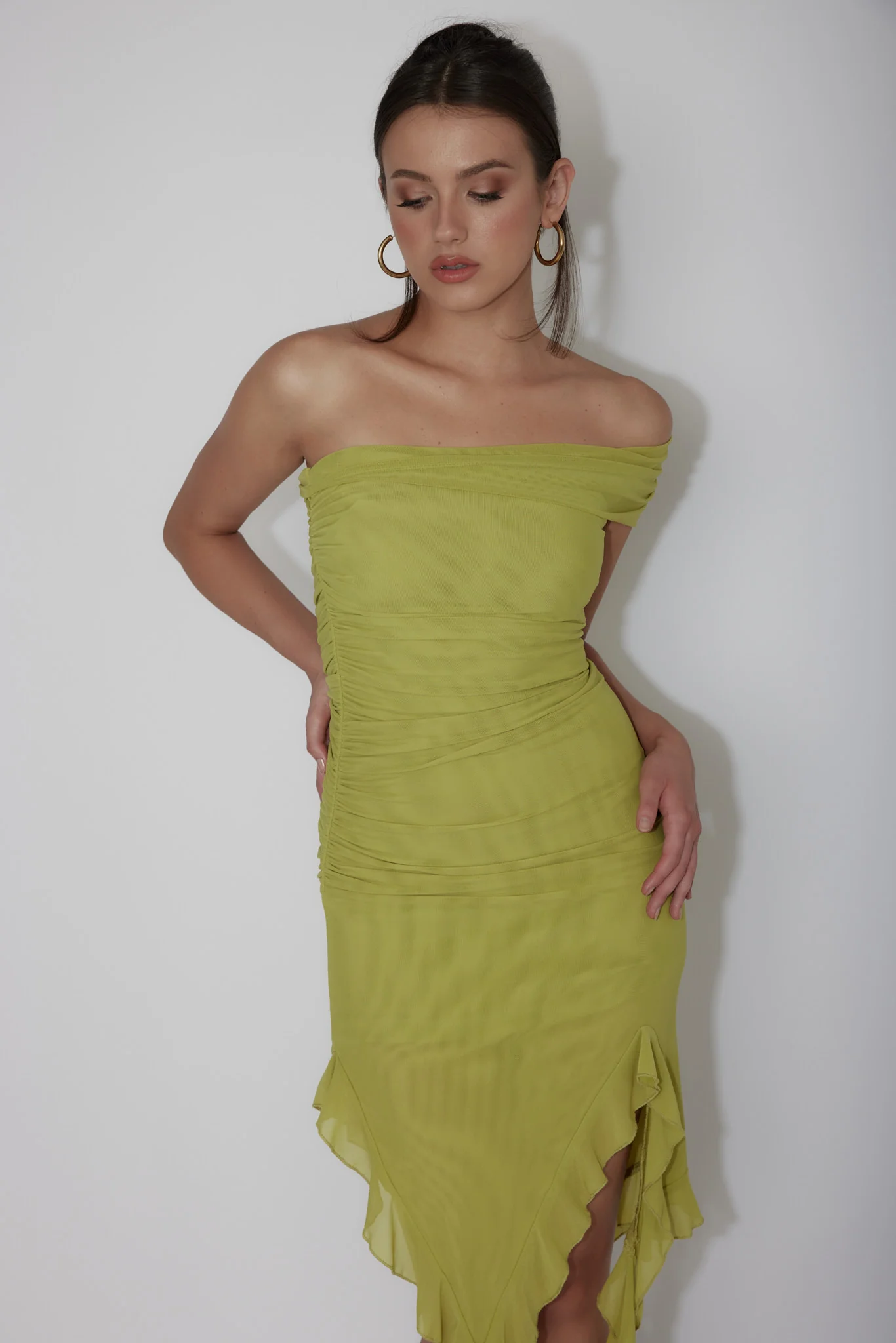 After Party One Sleeve Ruffle Mini Dress Lime - Image 5