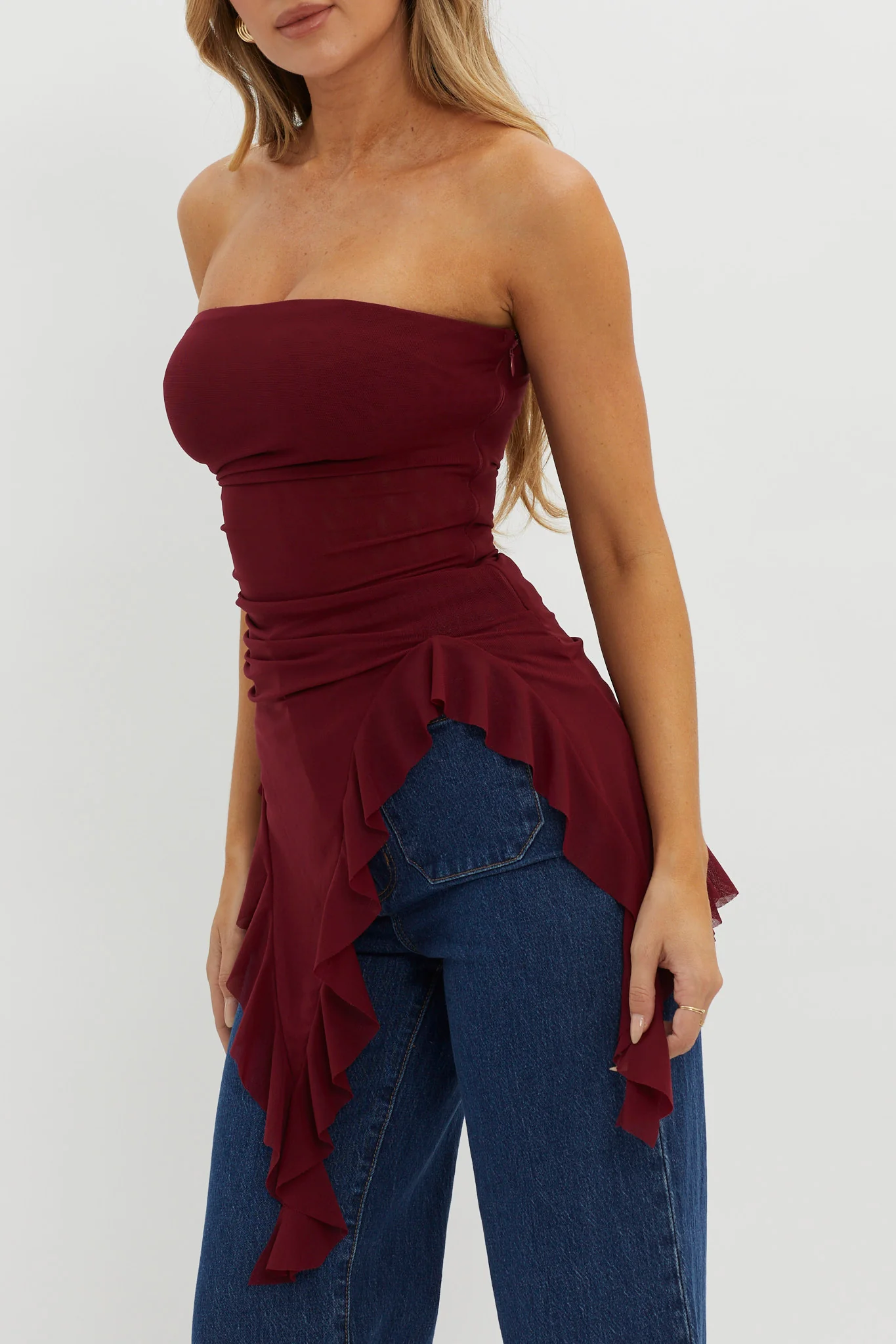 After Party Ruffle Trim Top Sangria - Image 4