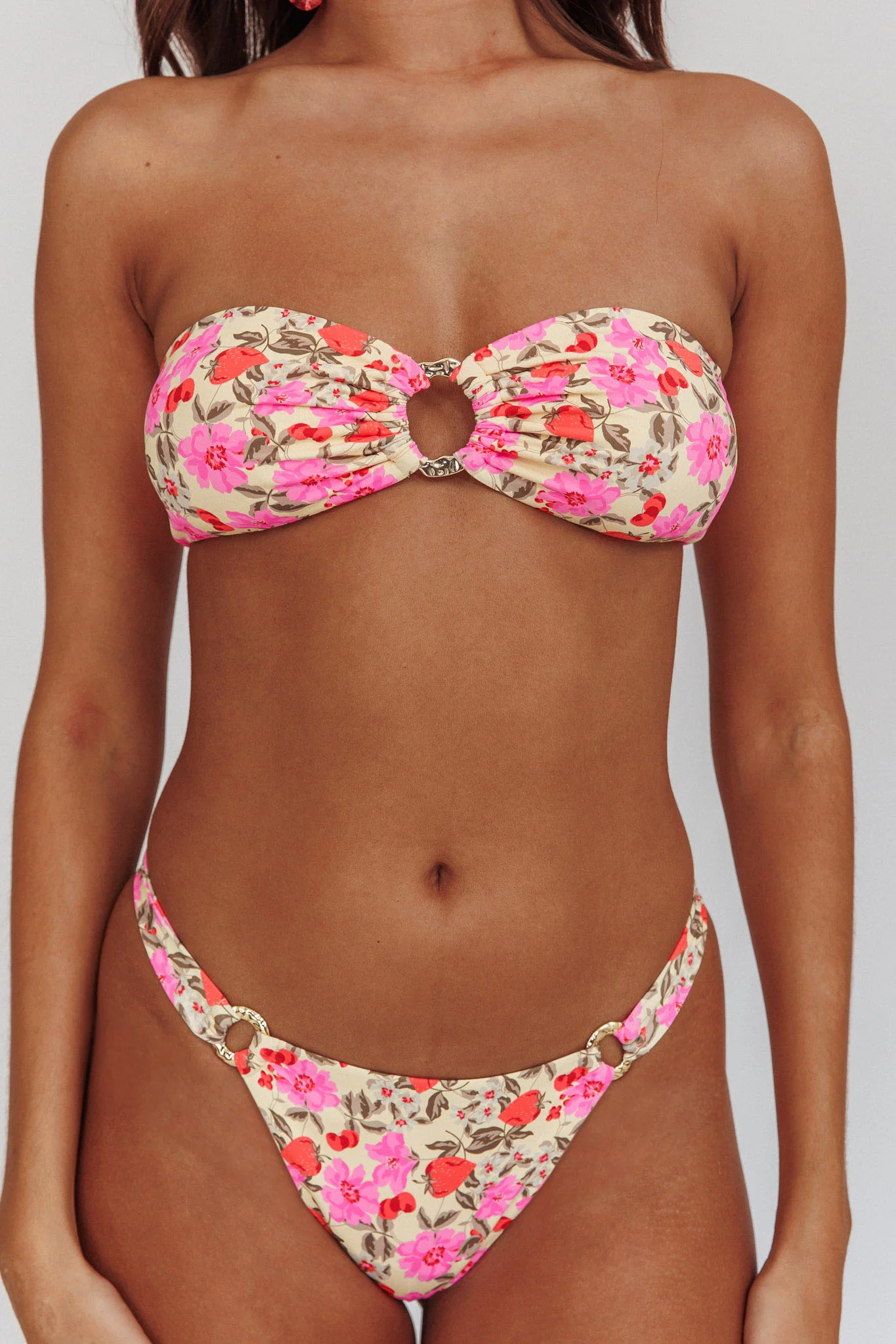 Agape Bandeau O-Ring Bikini Top Yellow Floral - Image 5