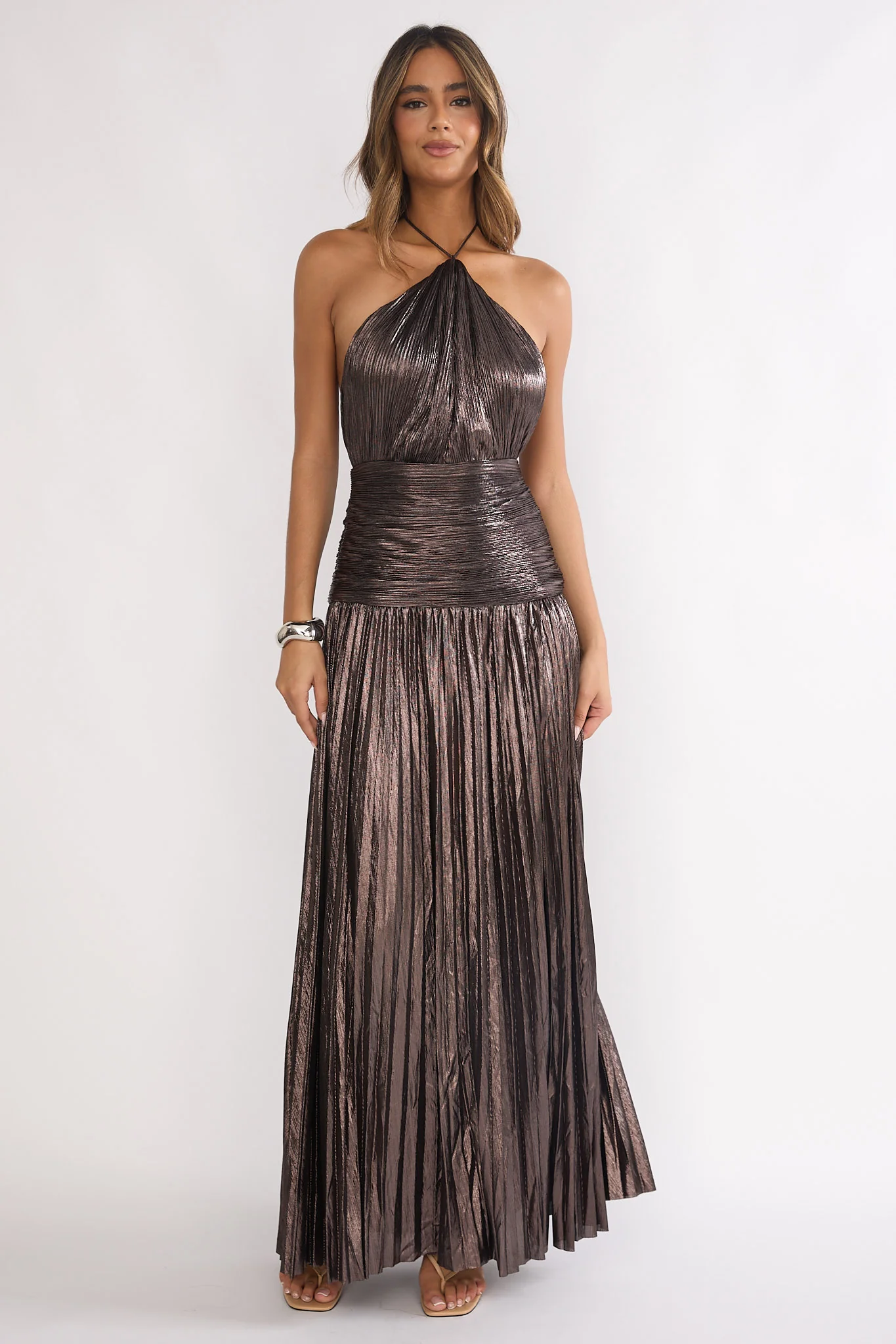 Ahmara Drop Waist Accordion Pleat Maxi Dress Gunmetal - Image 7