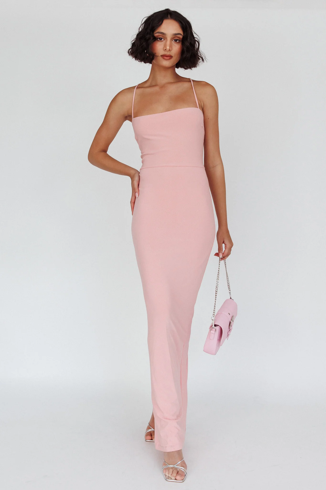 Ailani Lace-Up Back Maxi Dress Sparkle Pink - Image 3