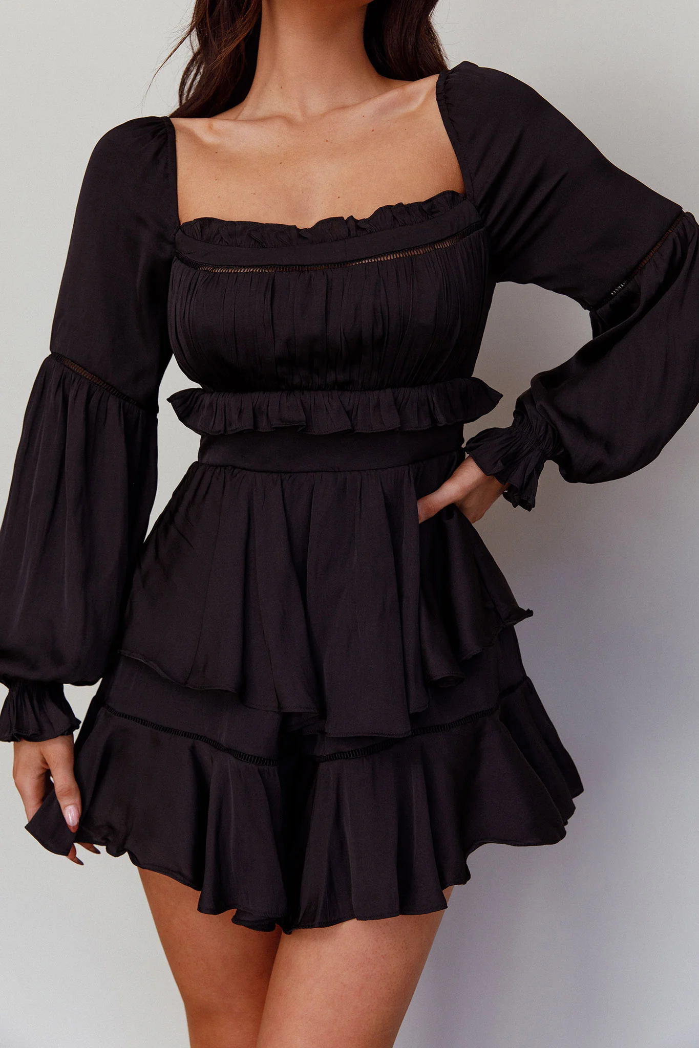 Alabama Long Sleeve Satin Romper Black - Image 4