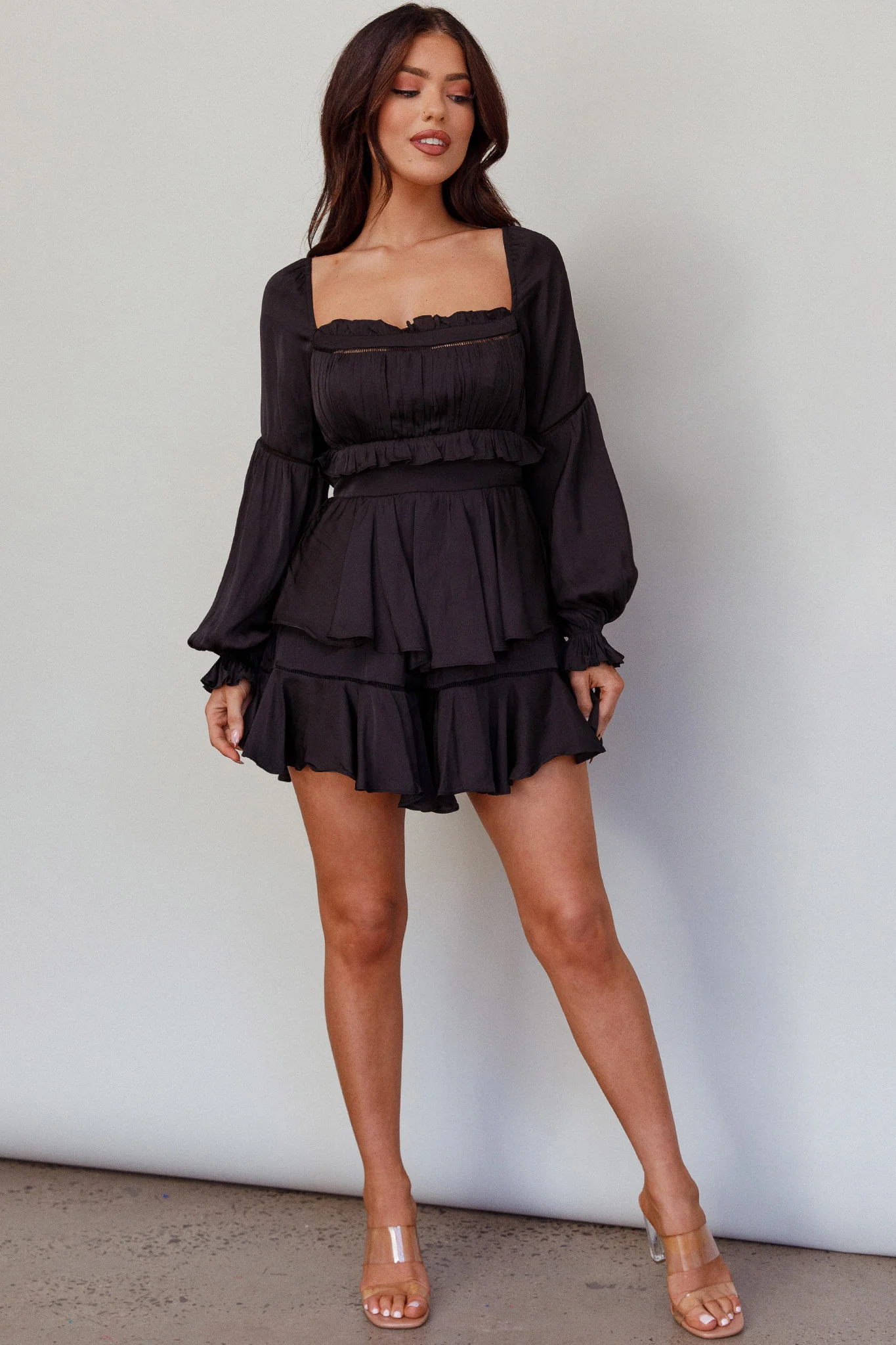 Alabama Long Sleeve Satin Romper Black - Image 5
