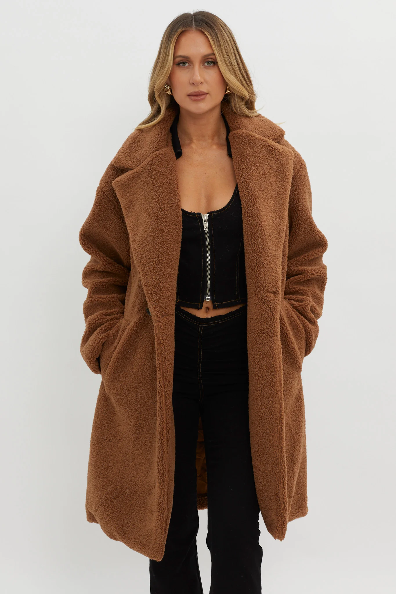 Alaska Long Side Pocket Coat Mocha - Image 5