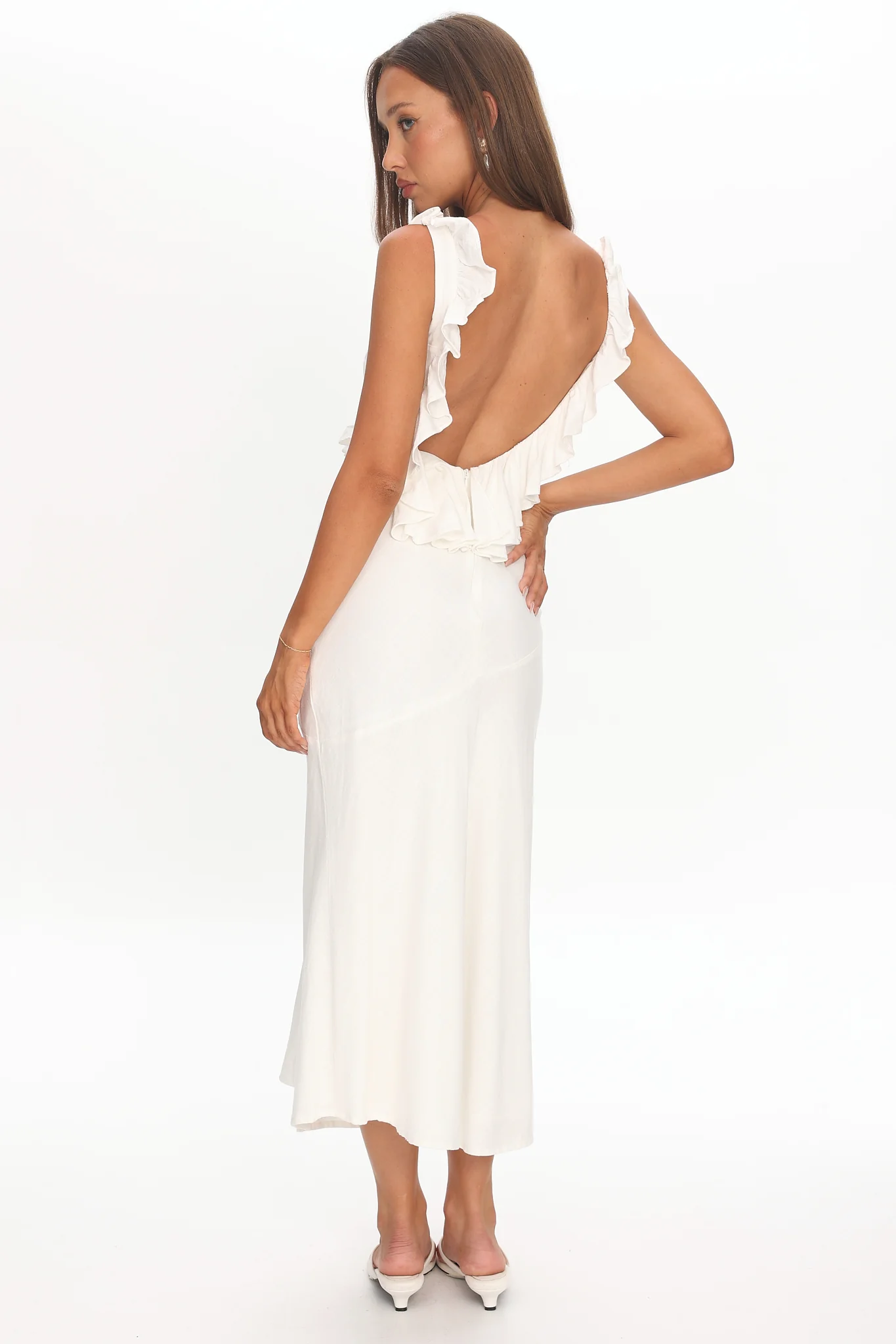 Alba Frill Trim Midi Dress White - Image 4
