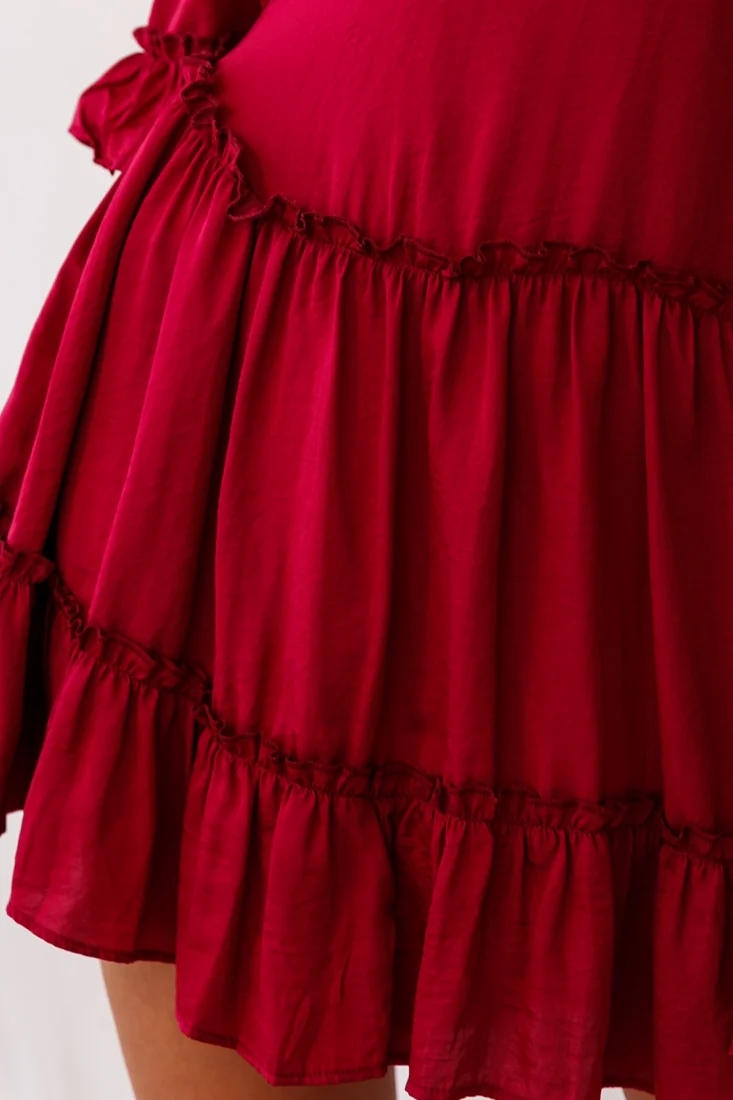 Albany Bell Sleeve Frill Dress Wine - Image 4