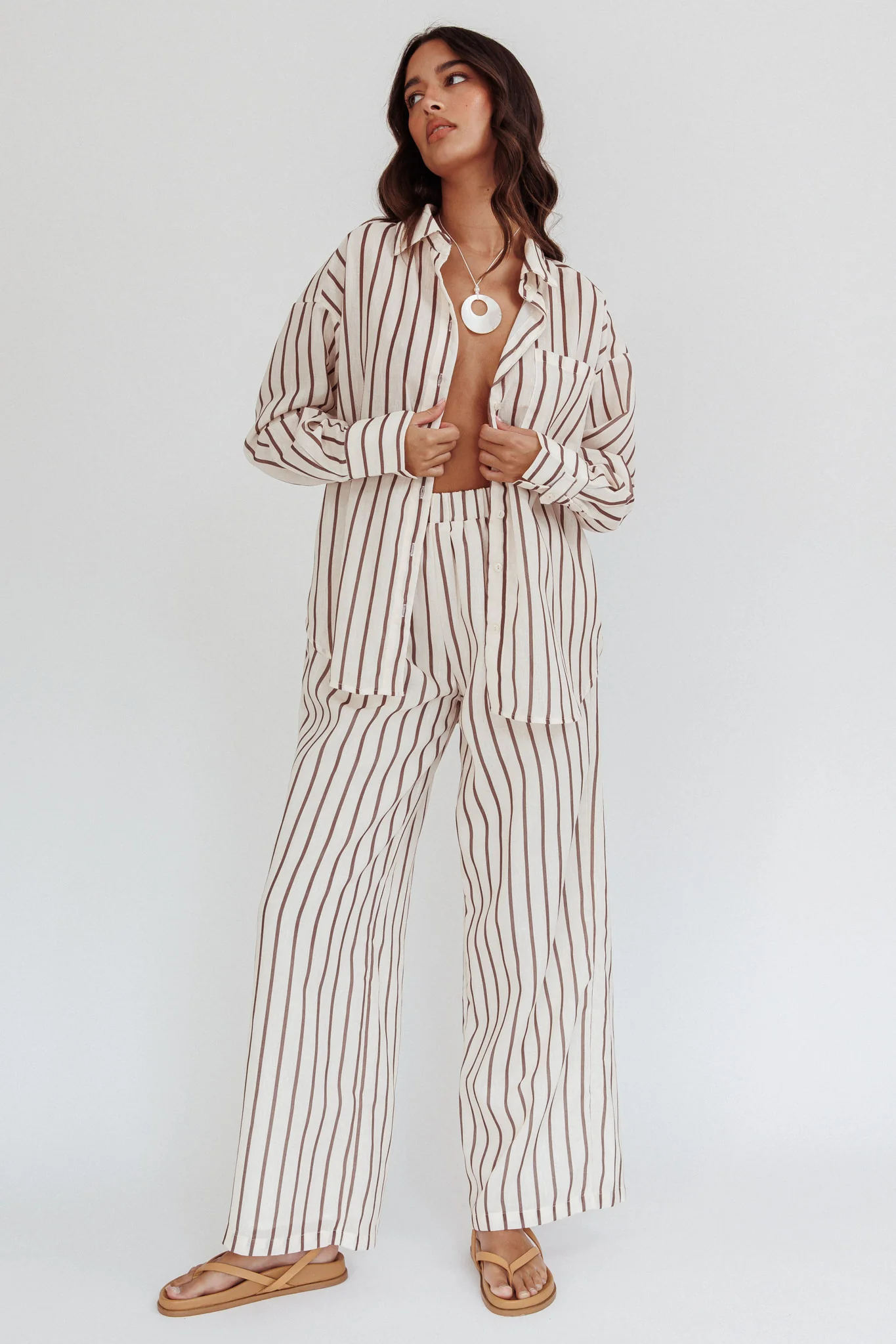 Alex Long Sleeve Shirt Stripe Latte - Image 3