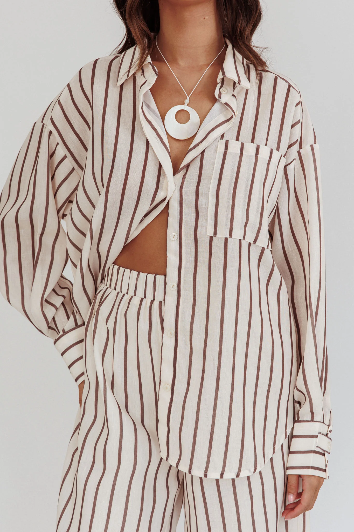 Alex Long Sleeve Shirt Stripe Latte - Image 4