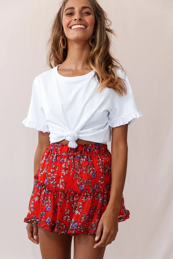 Alexi Mini Skirt Floral And Vine Print Red - Image 6