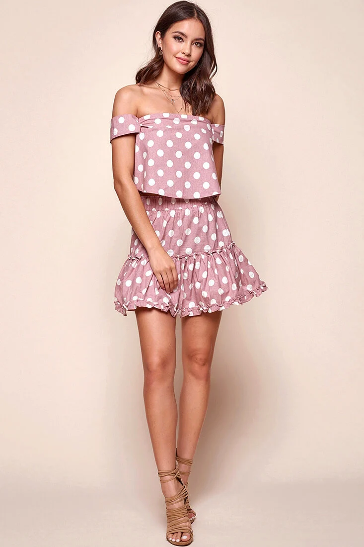 Alexi Polka Dot Off The Shoulder Top Blush Pink - Image 2