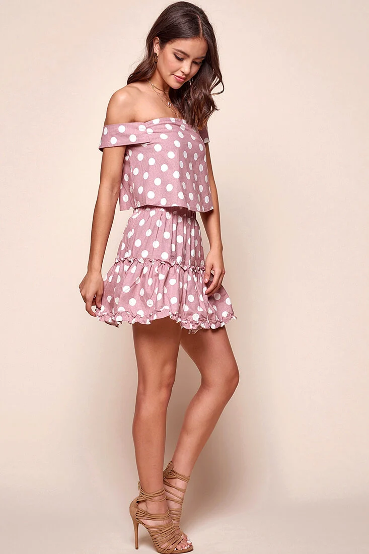 Alexi Polka Dot Off The Shoulder Top Blush Pink - Image 3