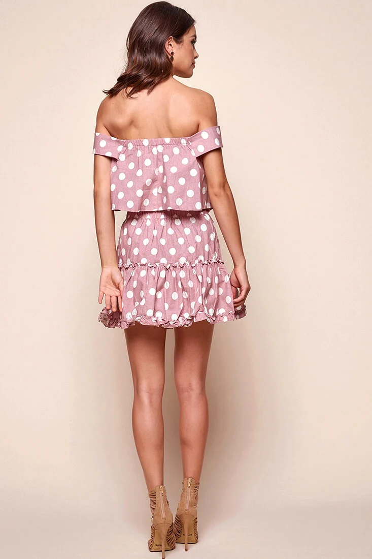 Alexi Polka Dot Off The Shoulder Top Blush Pink - Image 5