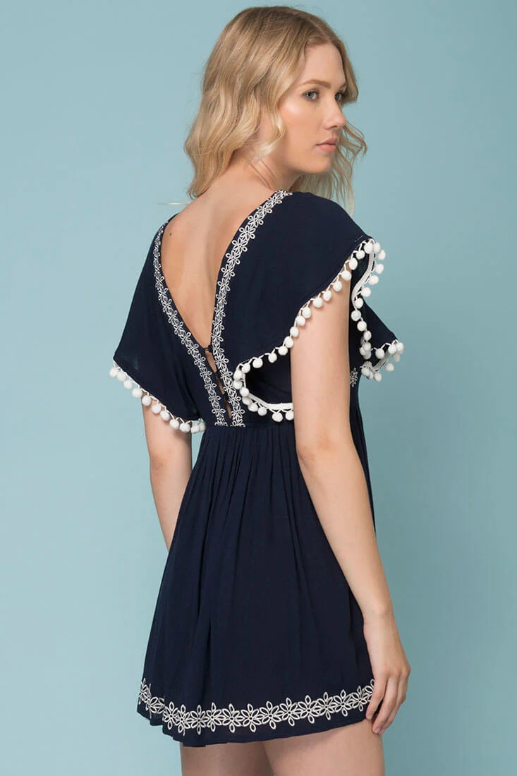 Alexis Pom Pom Dress Navy - Image 4