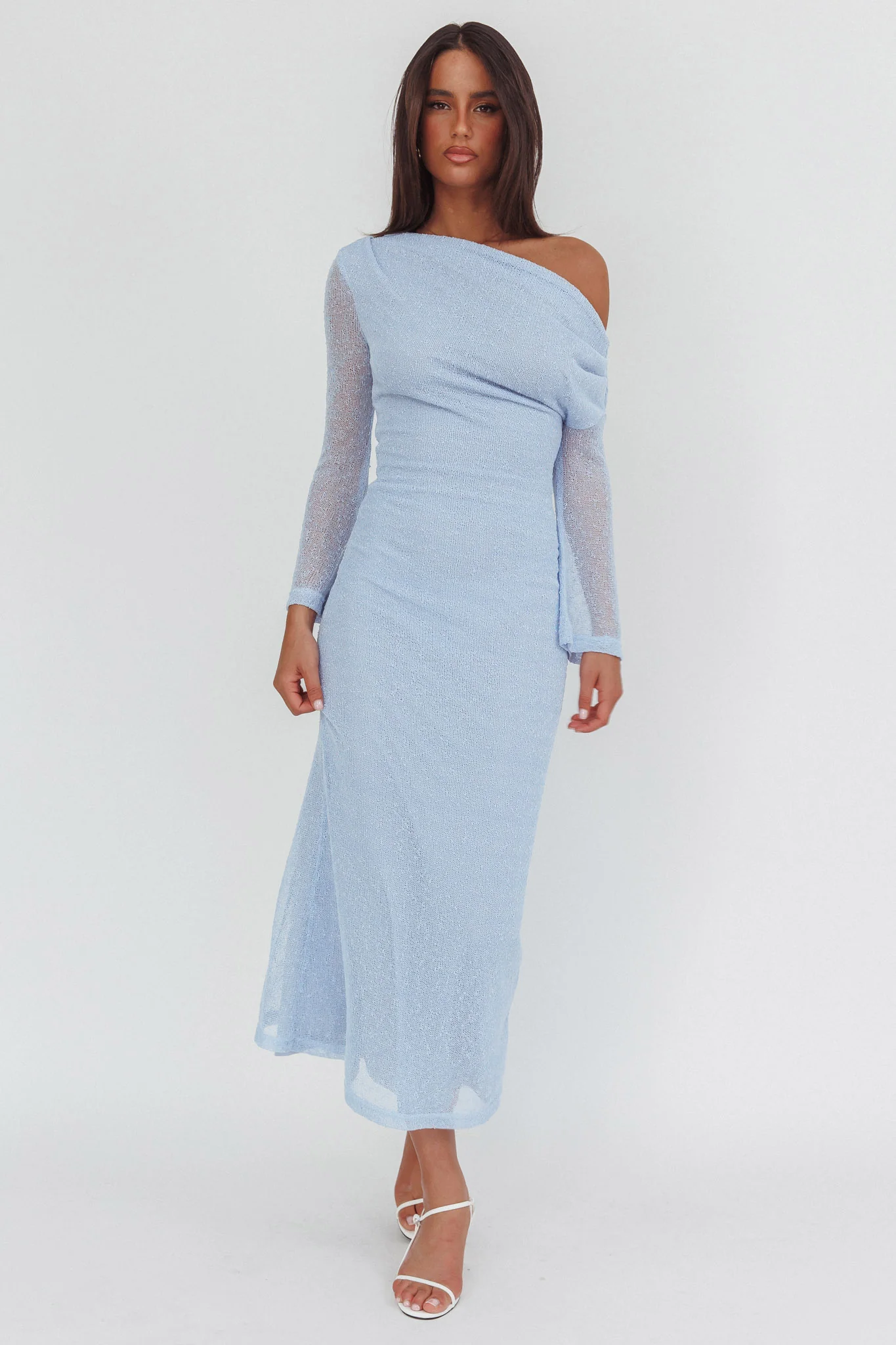 Alivya Asymmetric Neckline Knit Maxi Dress Blue - Image 2