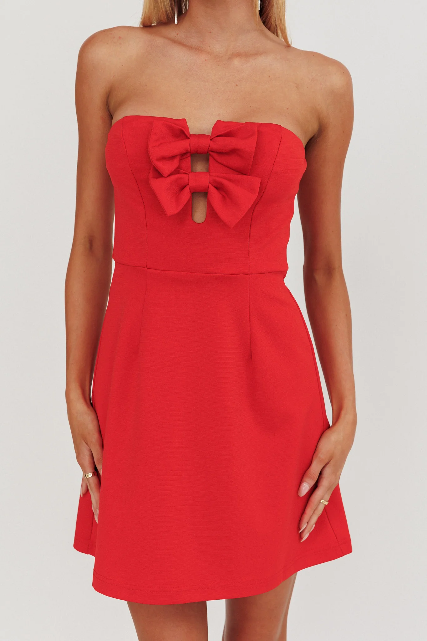 All For You Bow Strapless Mini Dress Red - Image 5
