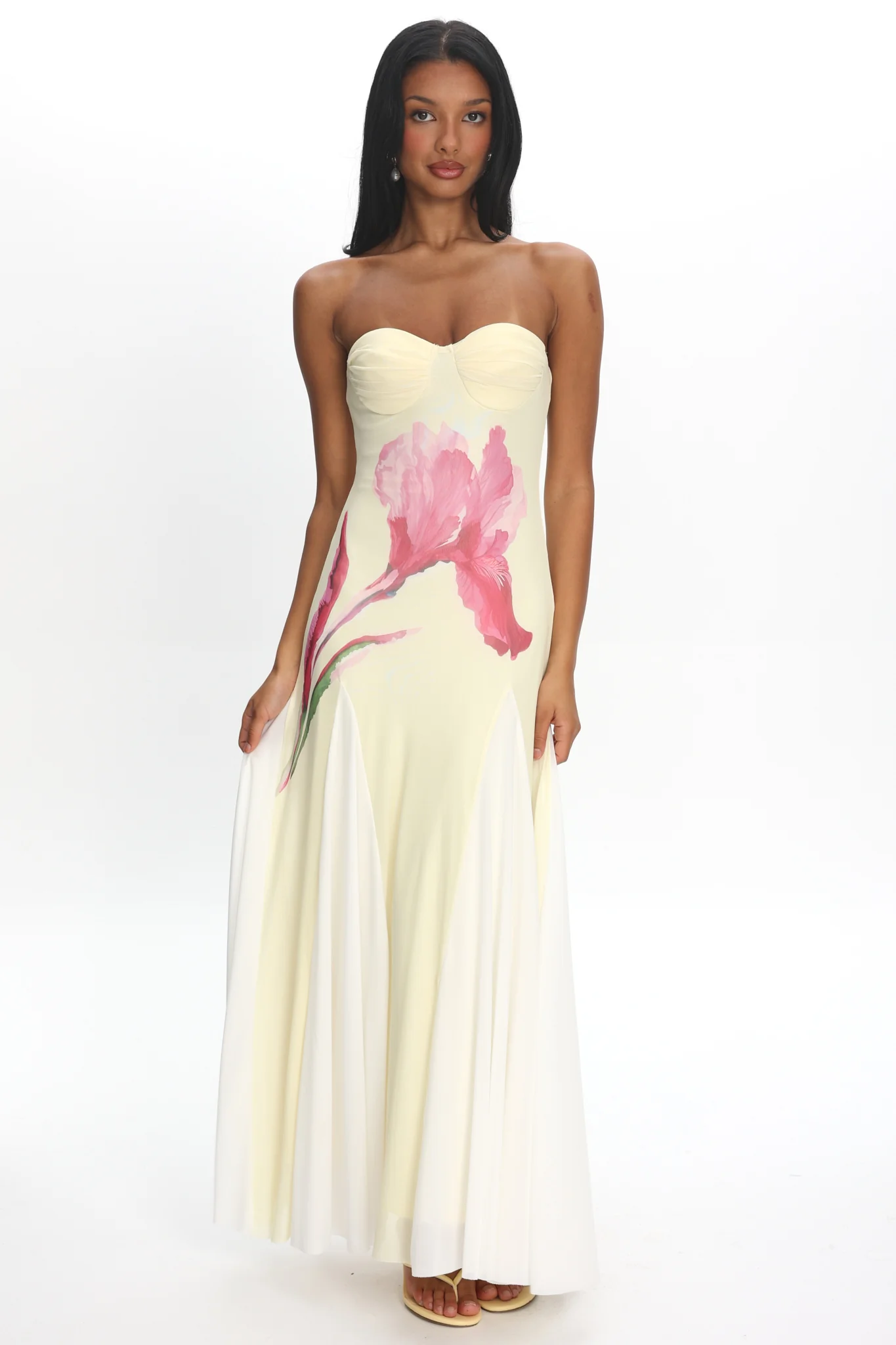 All Mine Godet Hem Maxi Dress Flower Lemon - Image 5