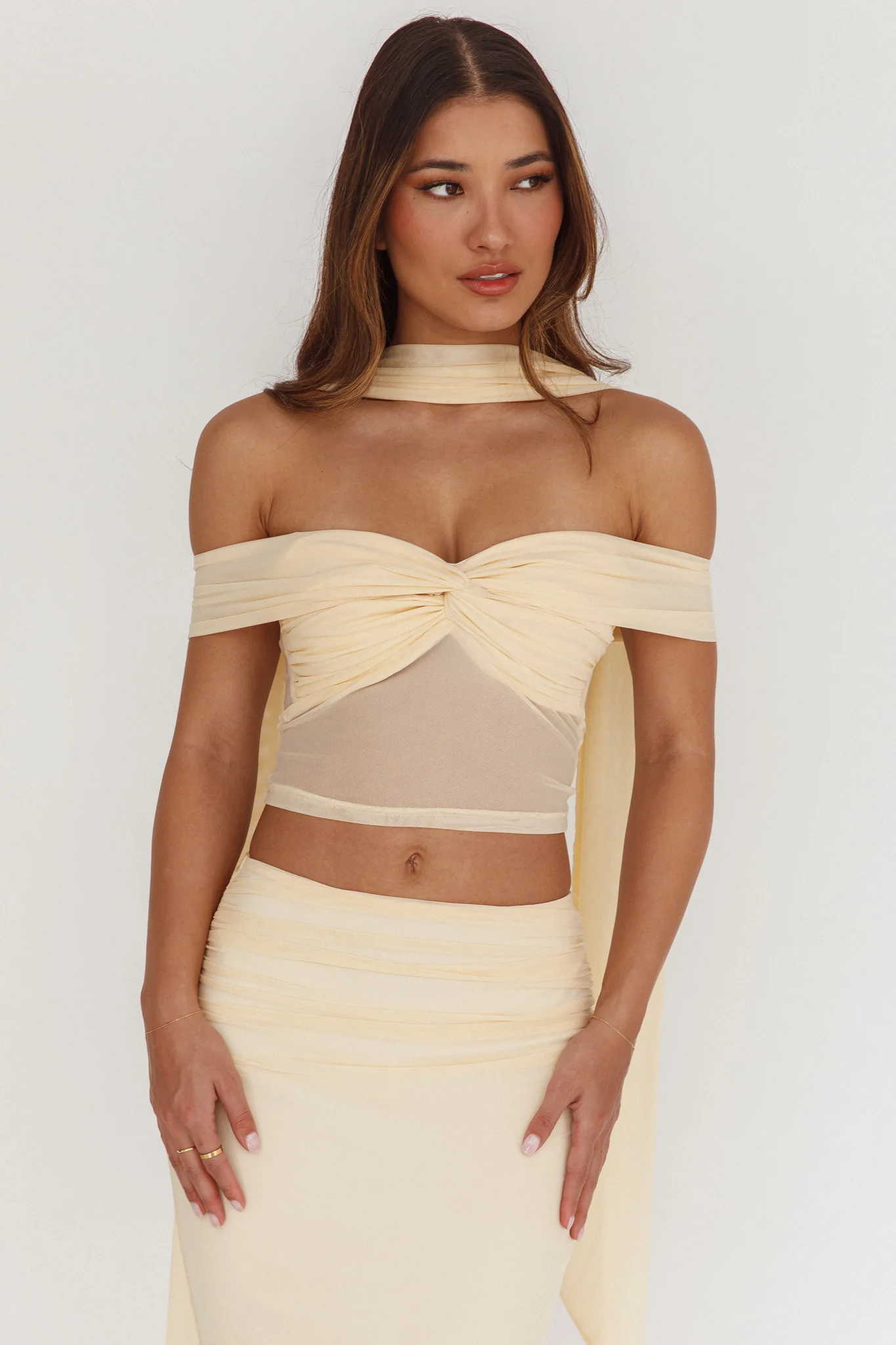 All The Lights Off-Shoulder Crop Top Cream - Image 5