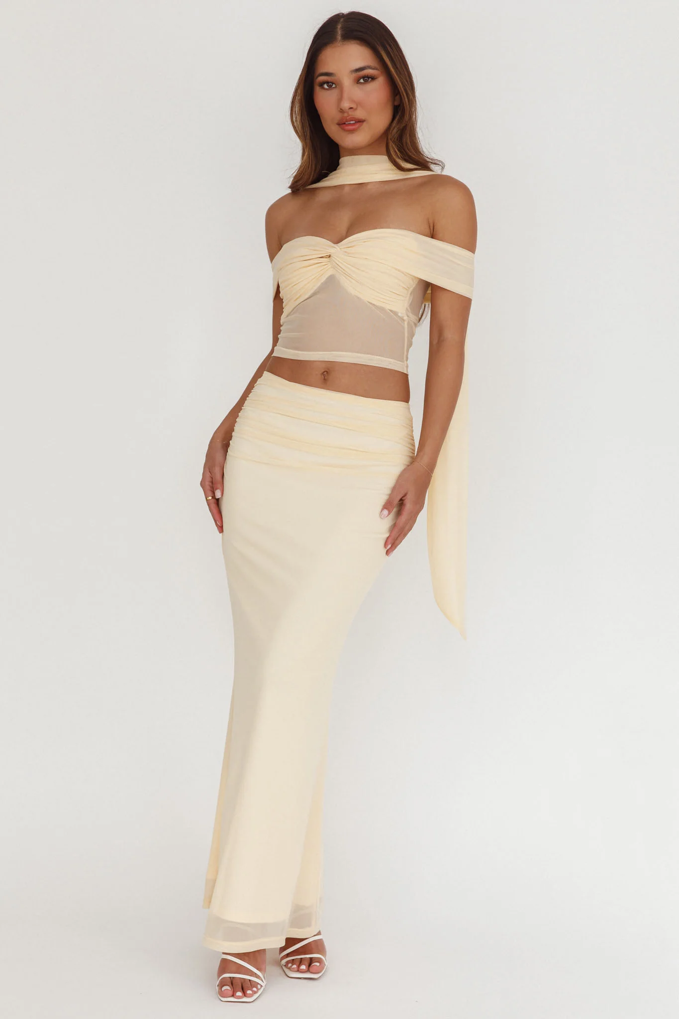 All The Lights Ruched Midi Skirt Cream - Image 2