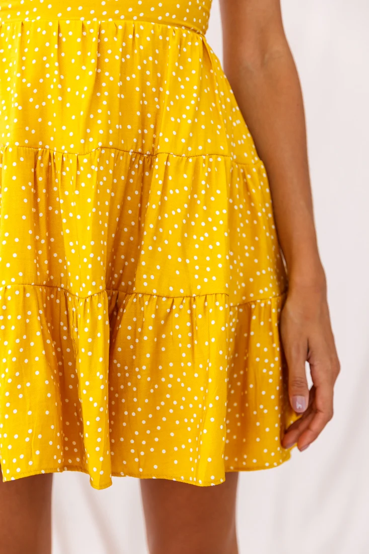 Allegra Fluted Hem Lace-Up Back Dress Yellow - Image 8