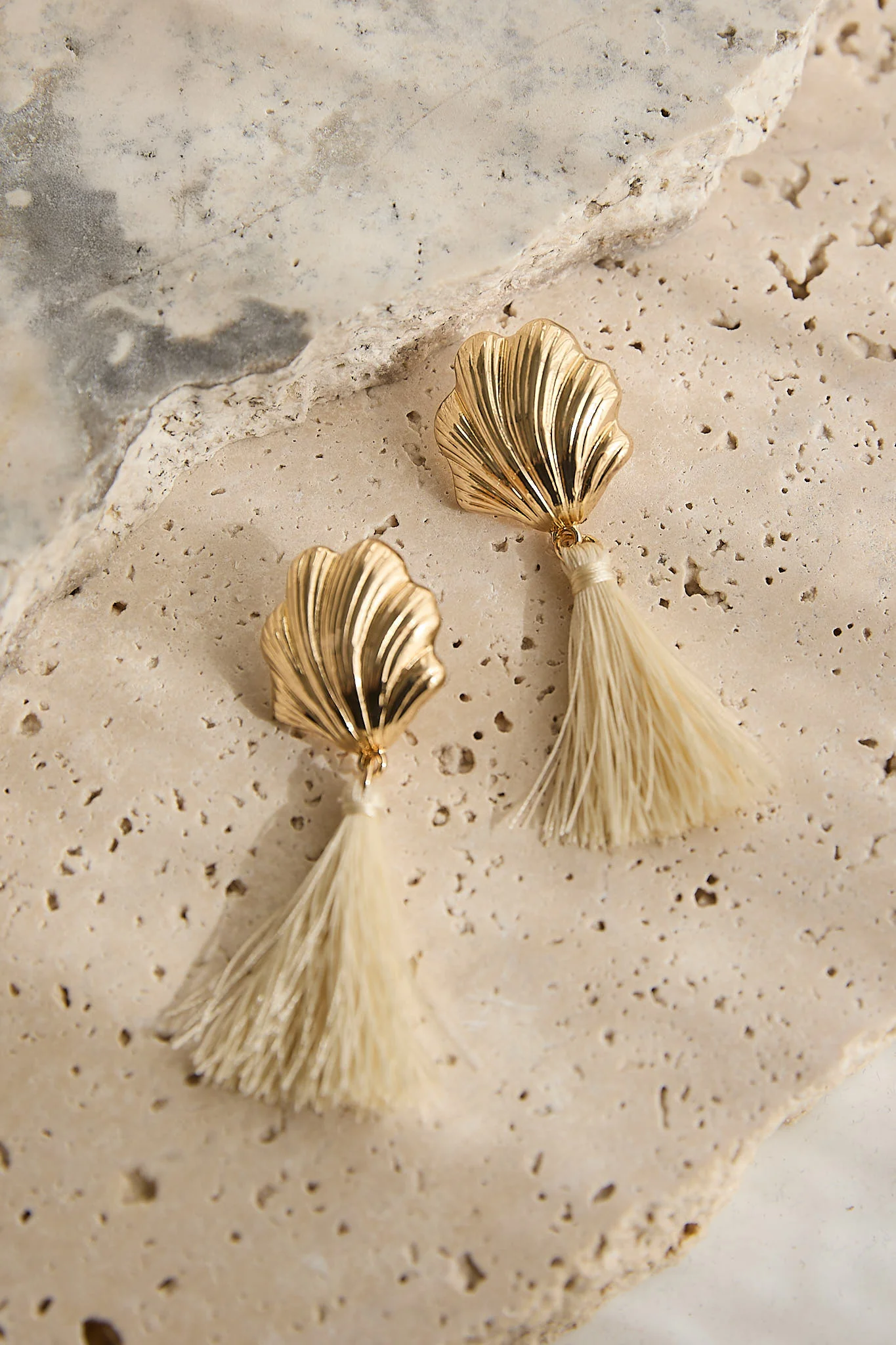 Alora Shell Tassel Earrings Gold/Ivory - Image 3