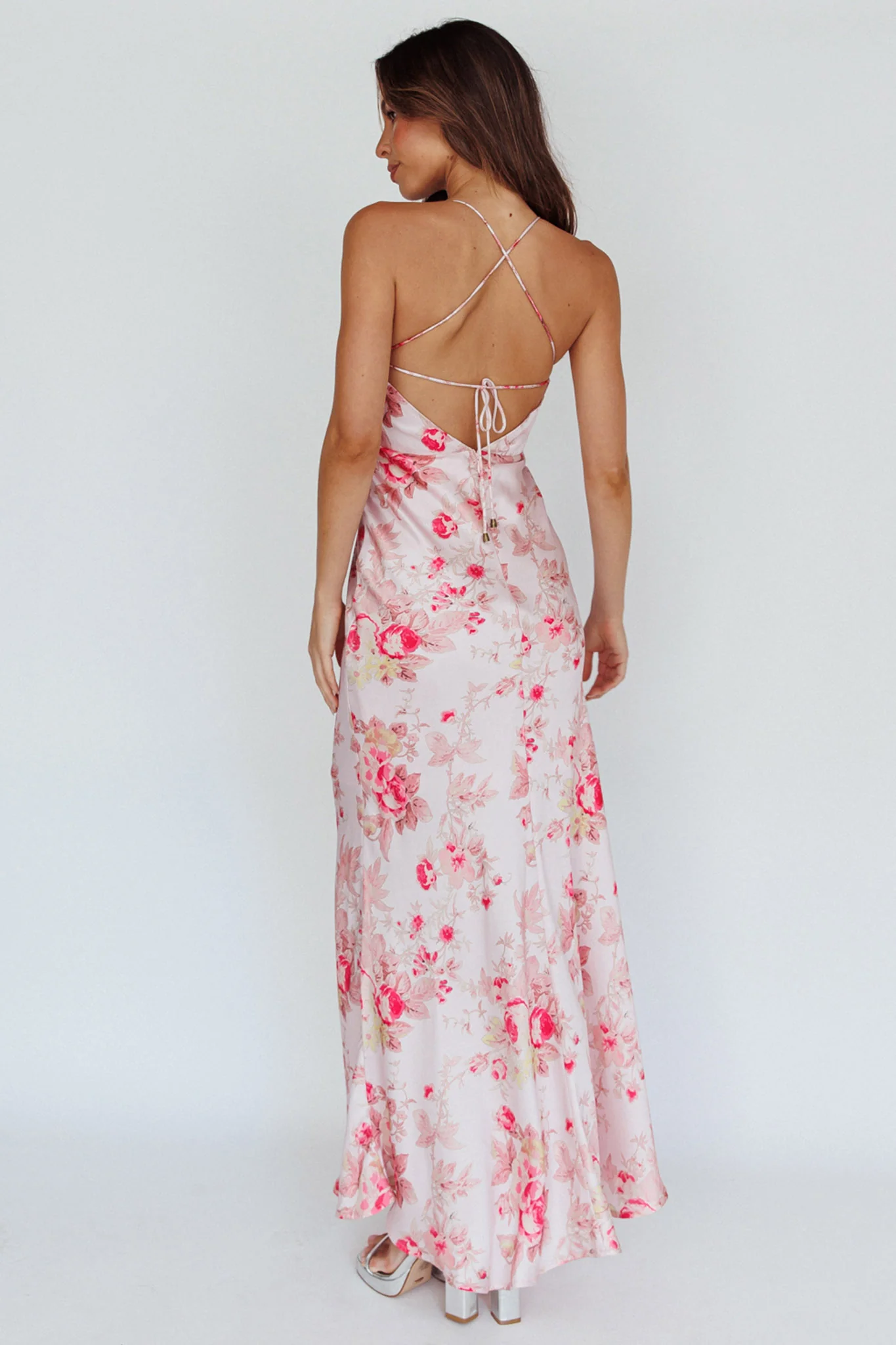 Alora Tie-Up Back Maxi Dress Floral Pink - Image 2