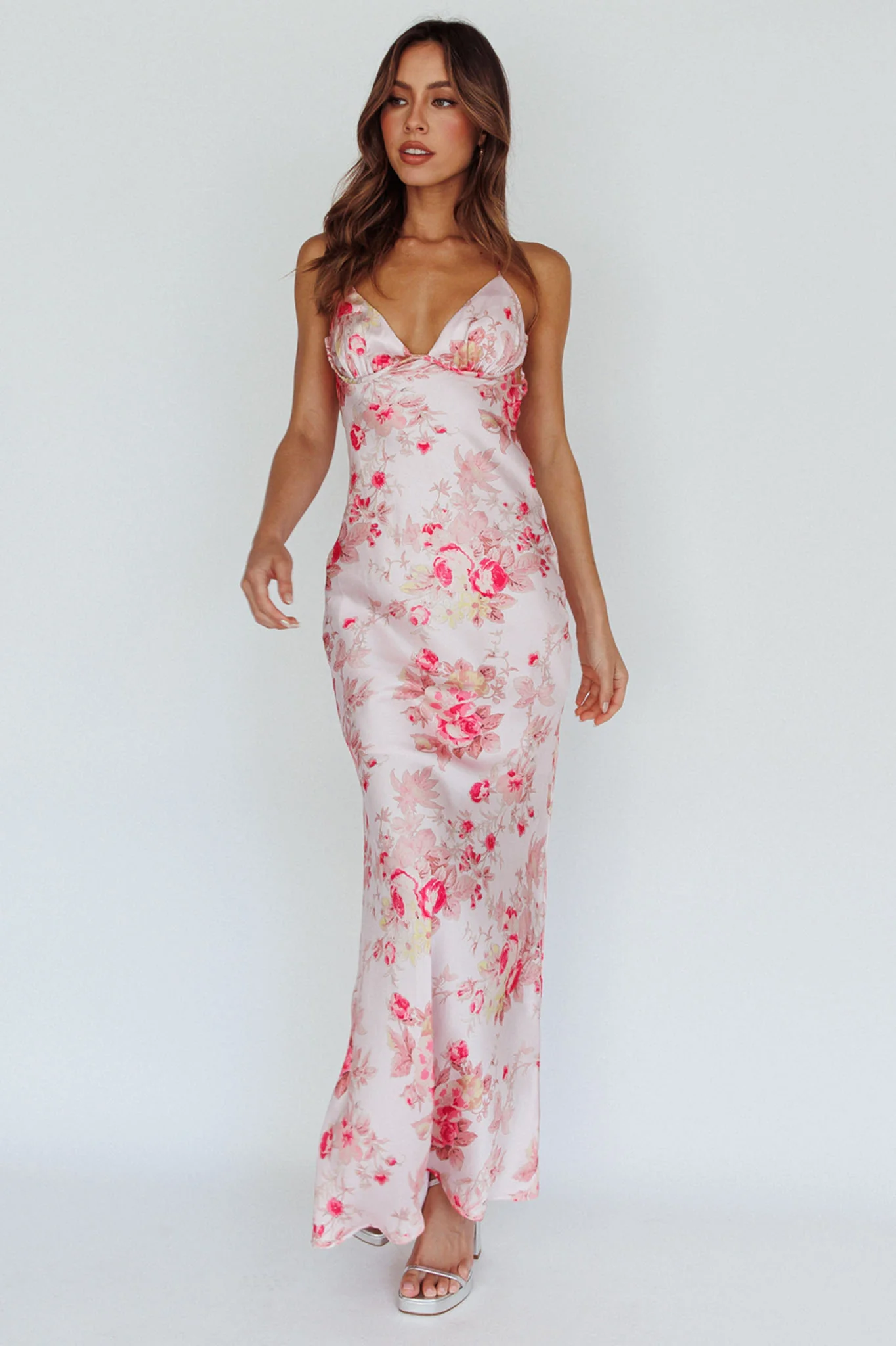 Alora Tie-Up Back Maxi Dress Floral Pink - Image 3