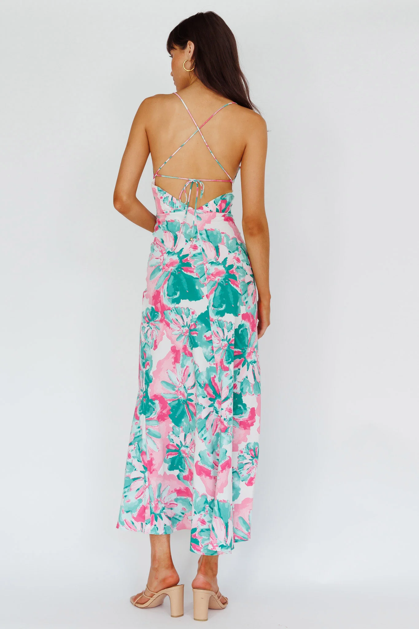 Alora Tie-Up Back Maxi Dress Flower Green - Image 2