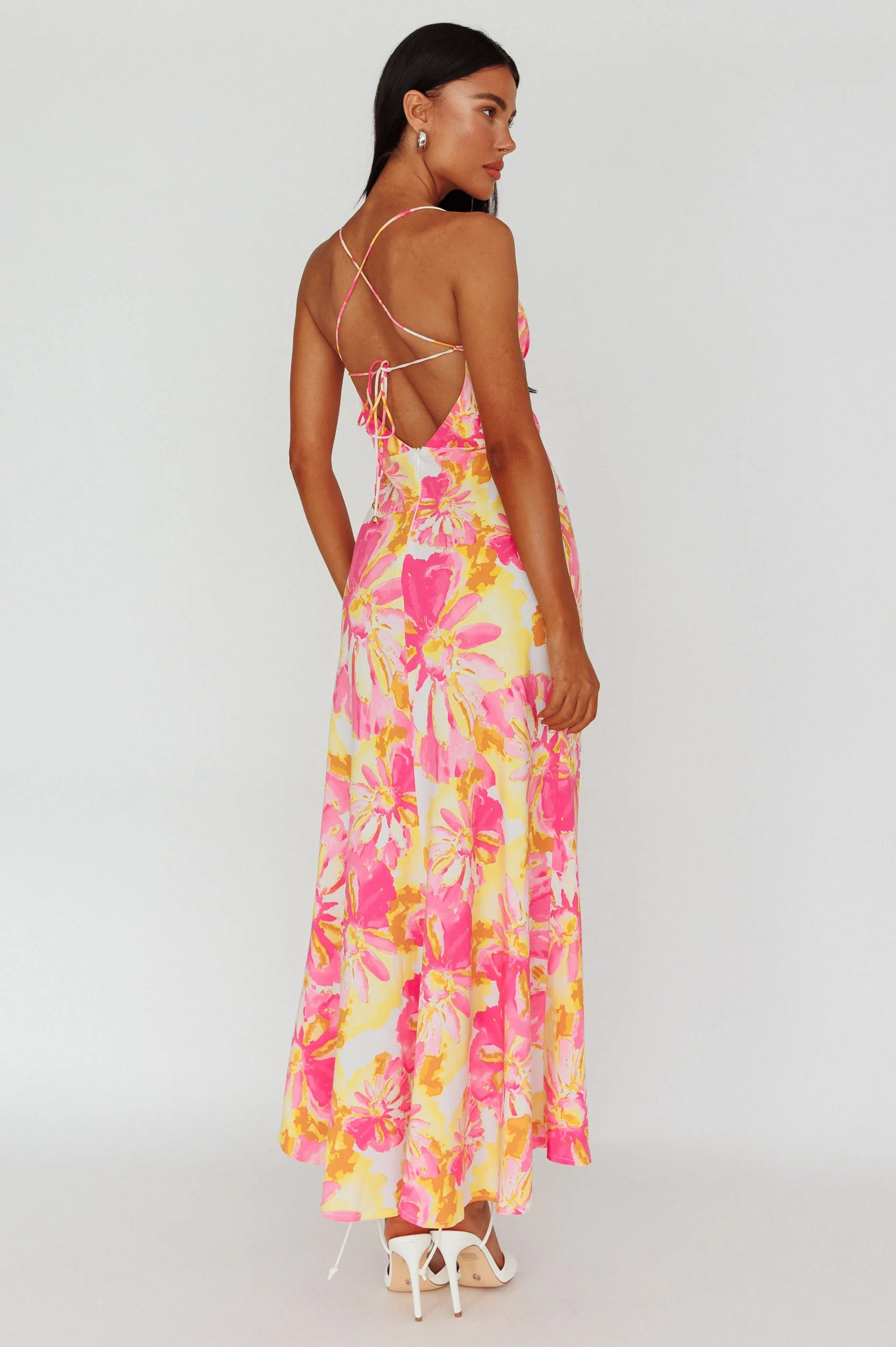 Alora Tie-Up Back Maxi Dress Flower Pink - Image 2