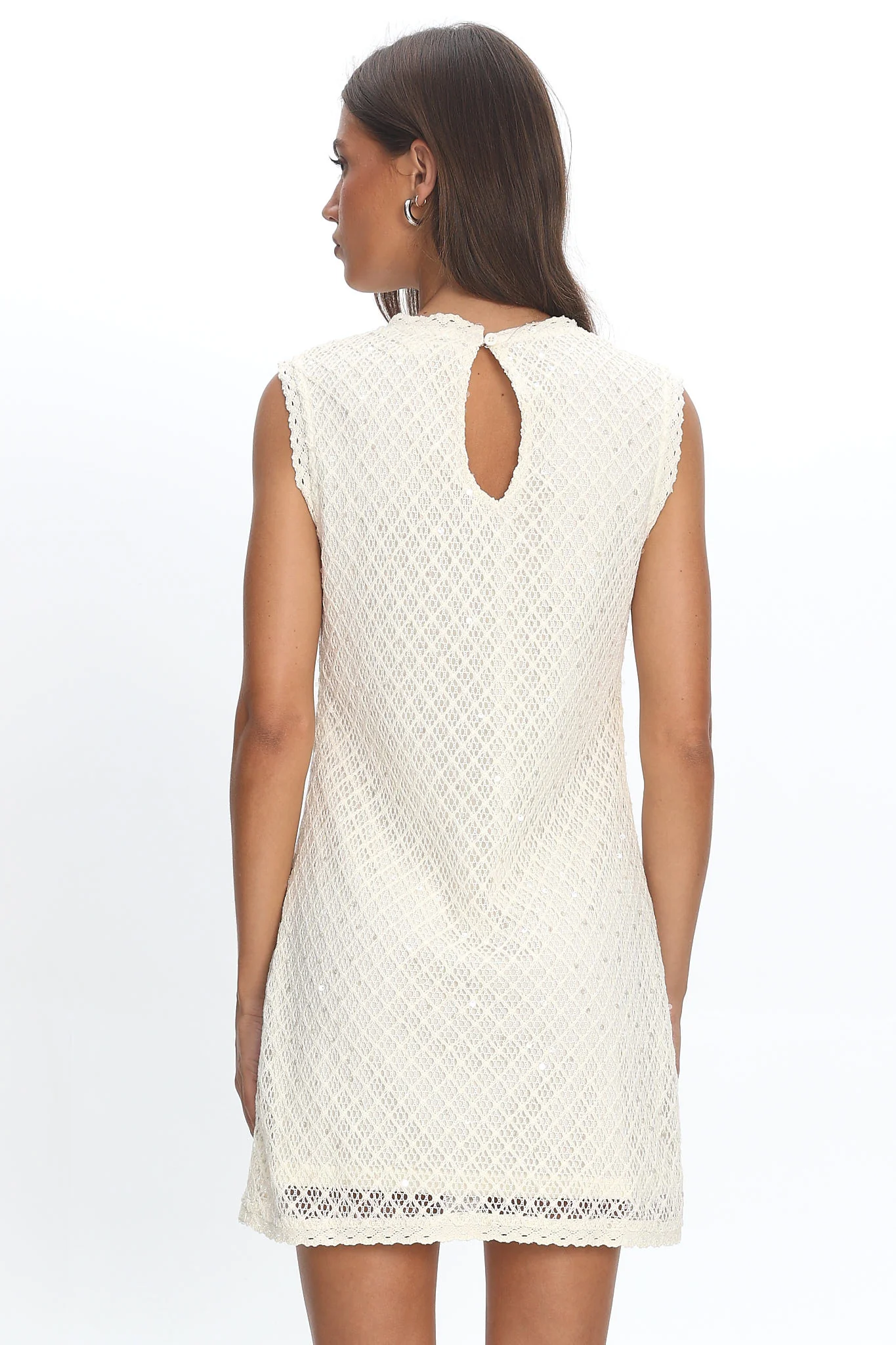 Alvena Crochet Lace Shift Dress Sequin White - Image 2