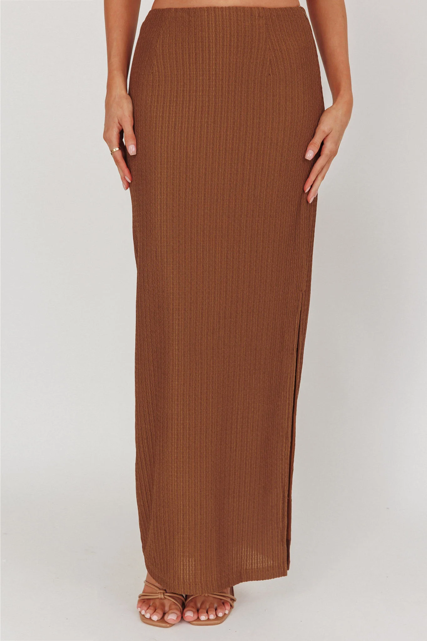 Always Ready Side Split Maxi Skirt Chocolate - Image 3