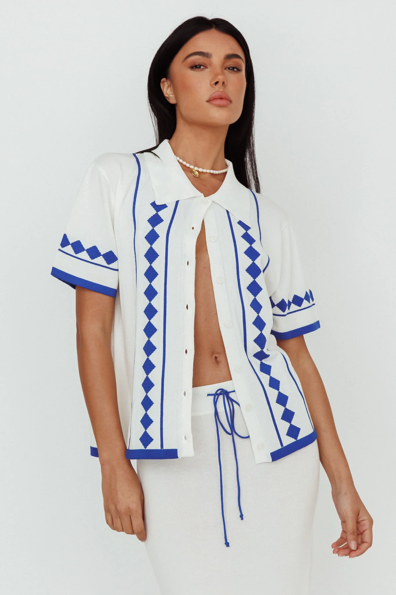 Amalfi Sun Knit Button-Up Shirt White - Image 5