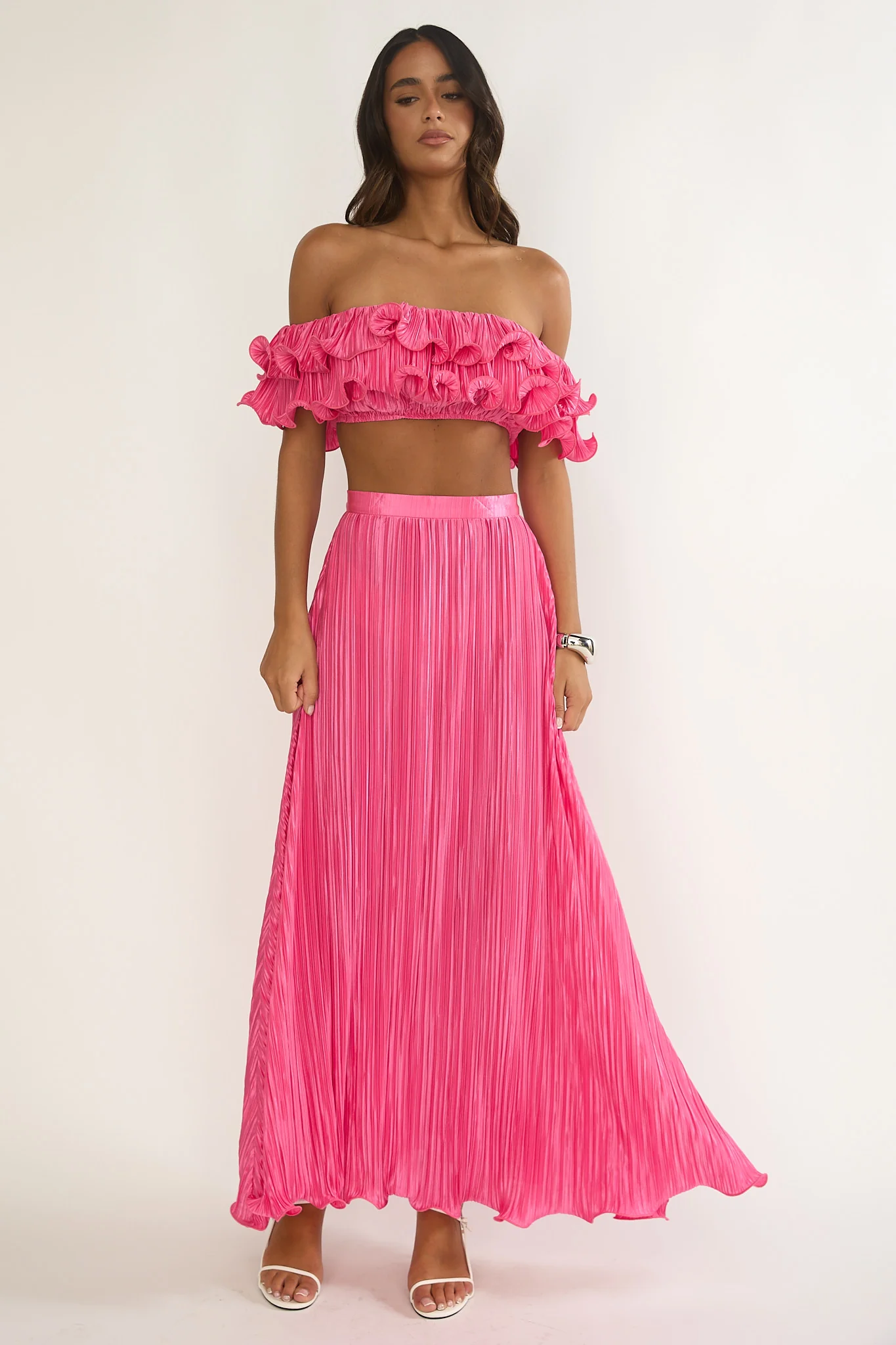 Amaria Lettuce Edge Maxi Skirt Hot Pink