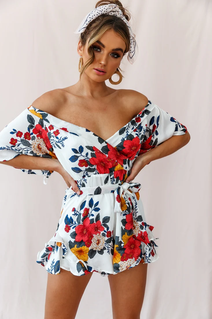 Ambrosia Off-Shoulder Floral Romper White - Image 2