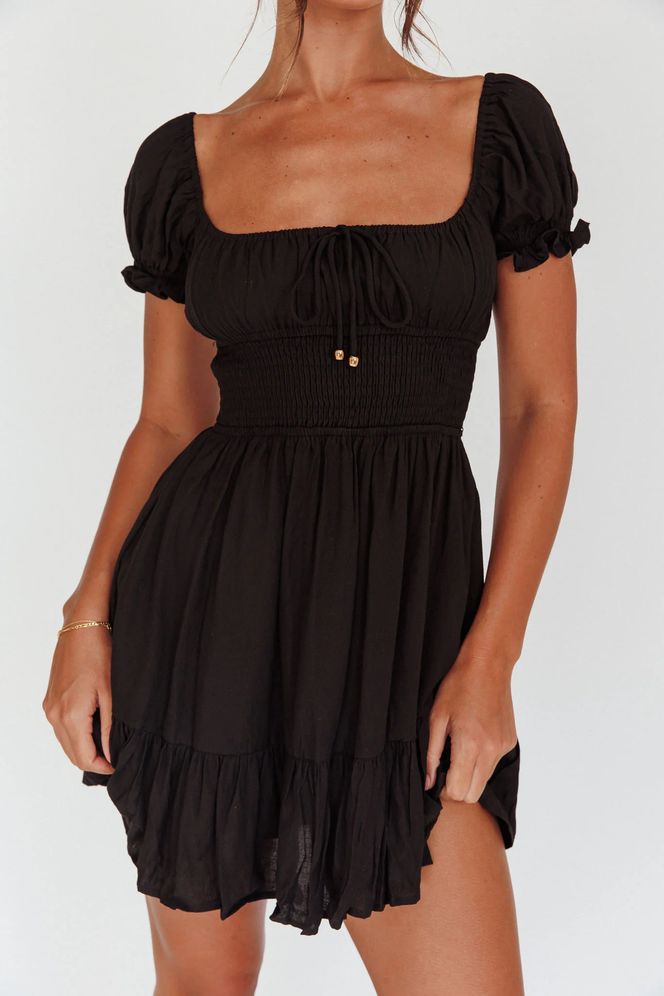 Amilie Shirred Waist Sundress Black - Image 4