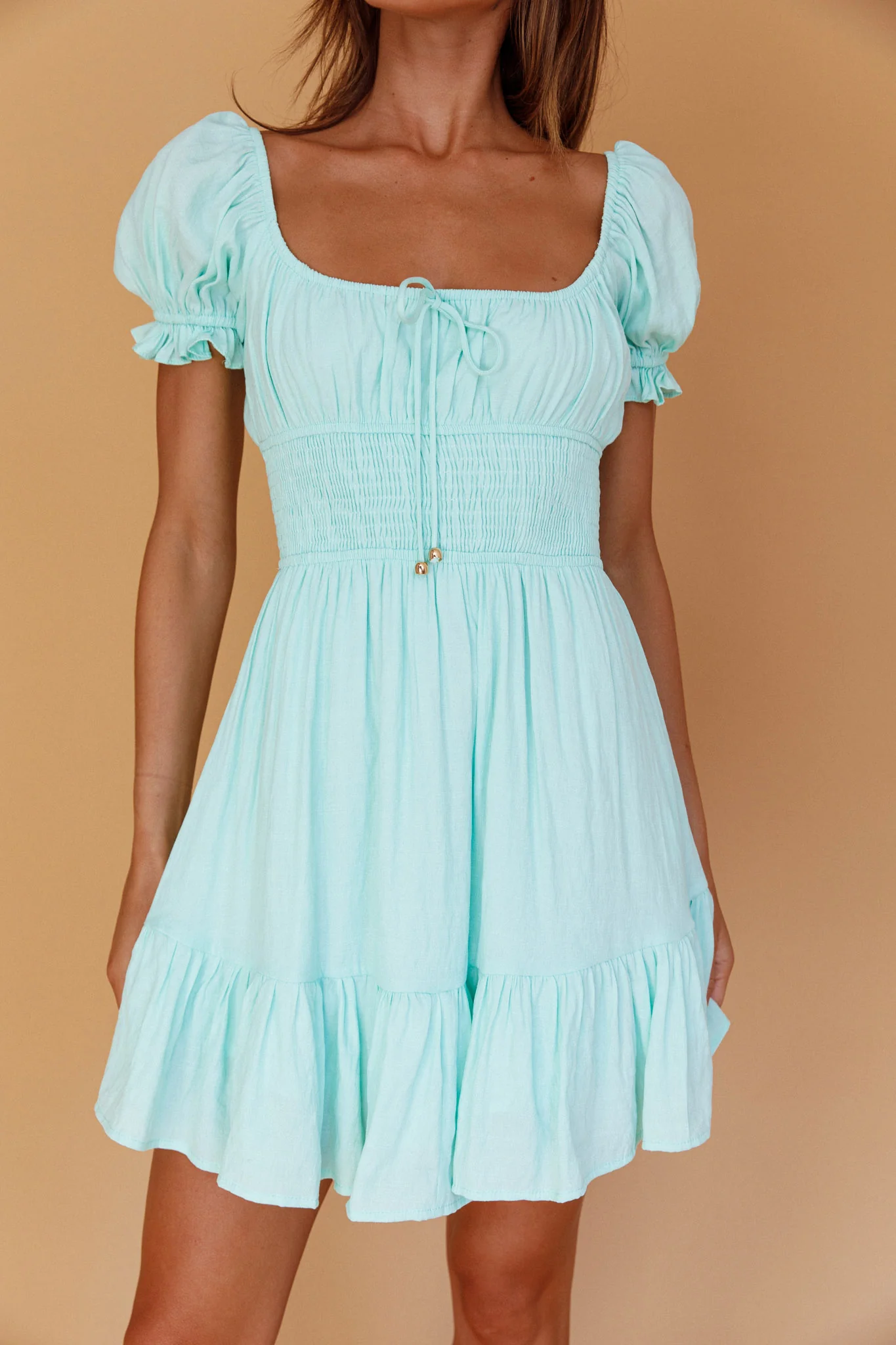 Amilie Shirred Waist Sundress Mint - Image 4