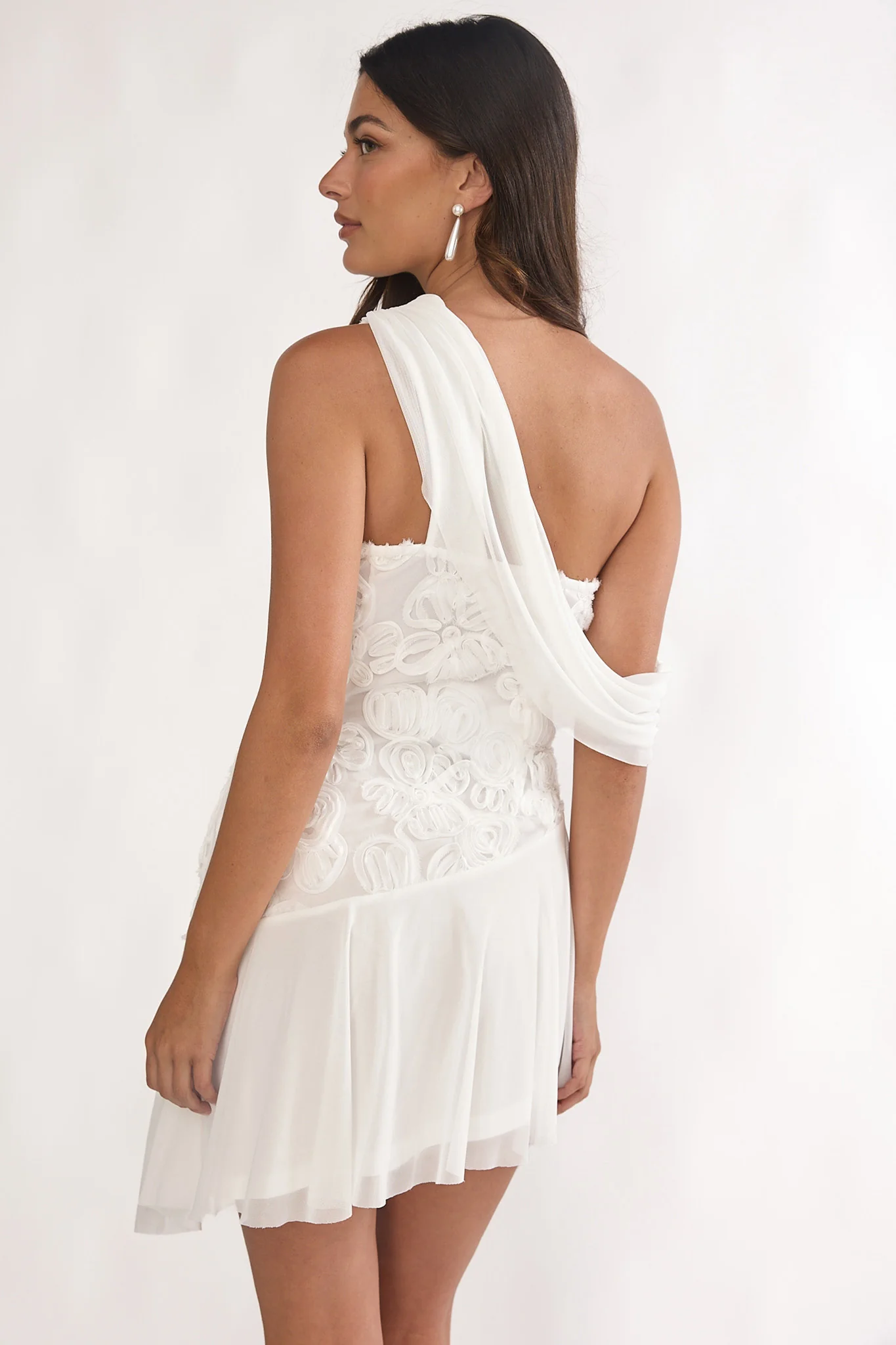 Anaisa One-Shoulder Draped Mini Dress Embellished Off White - Image 2