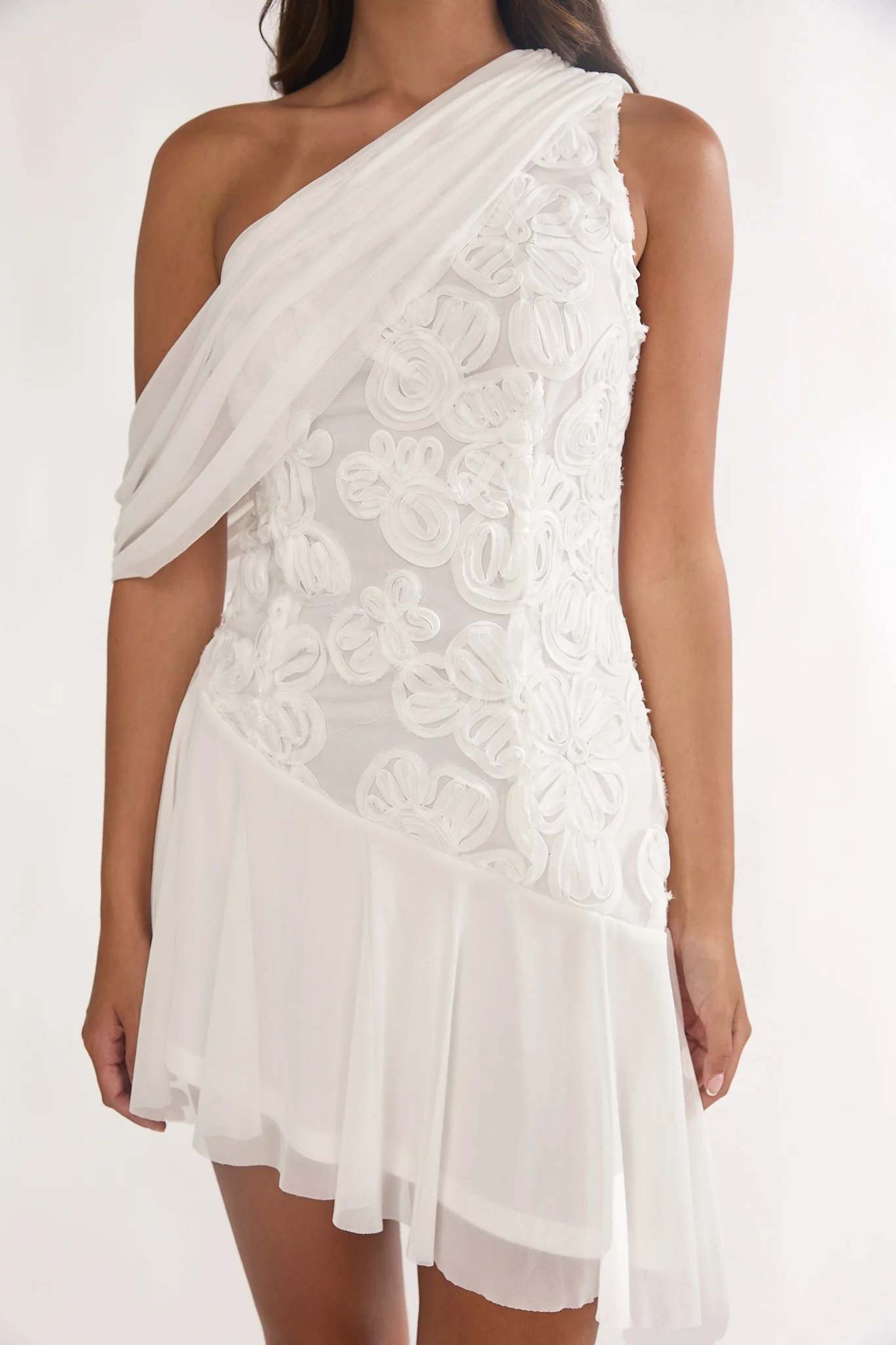Anaisa One-Shoulder Draped Mini Dress Embellished Off White - Image 3