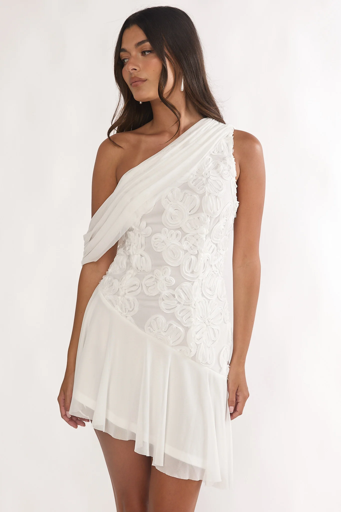 Anaisa One-Shoulder Draped Mini Dress Embellished Off White - Image 5