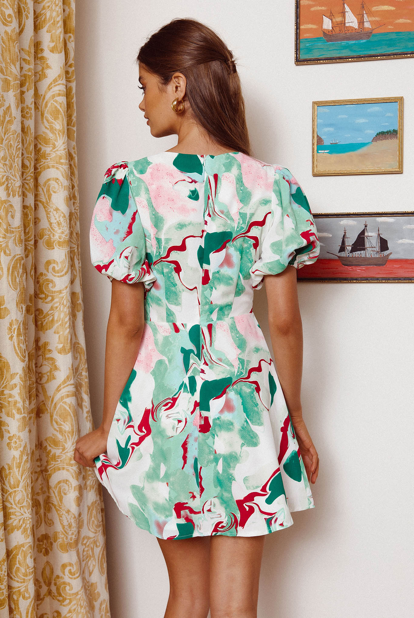 Anakin Twist Bust Mini Dress Swirl Green - Image 2