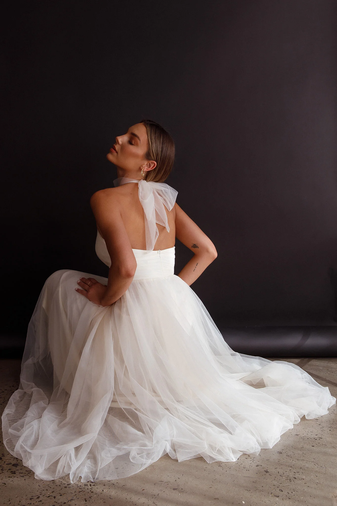 Andria Halterneck Tulle Midi Dress Ivory - Image 6