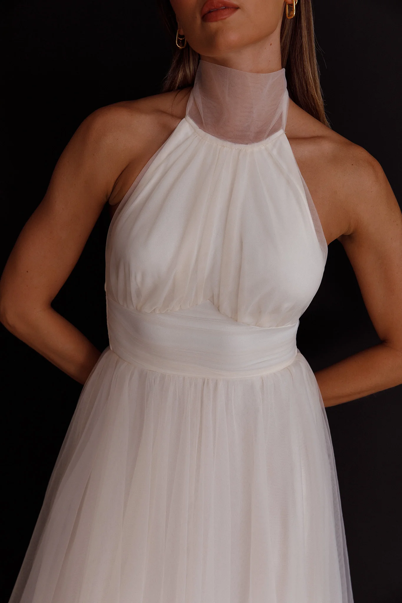 Andria Halterneck Tulle Midi Dress Ivory - Image 8